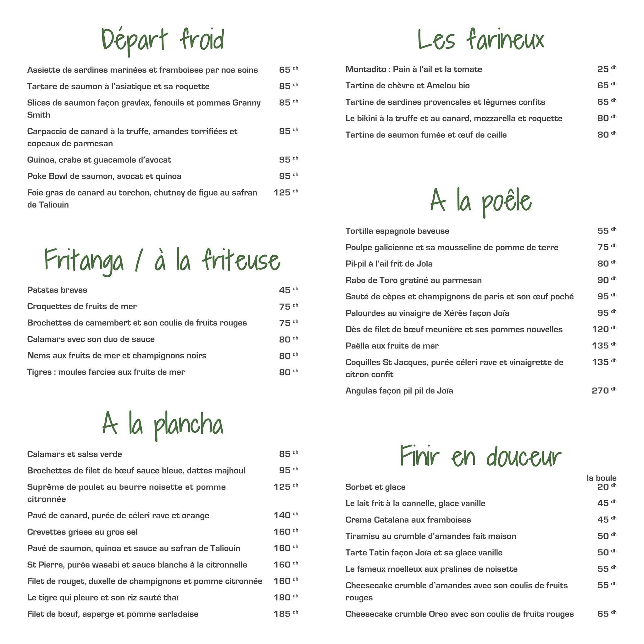 Menu de RESTAURANT JOIA