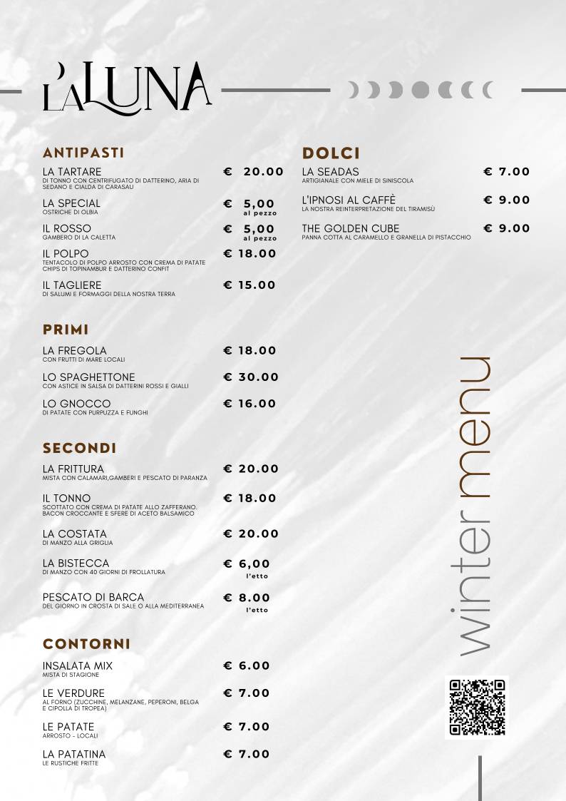 Menu di RISTORANTE LA LUNA 