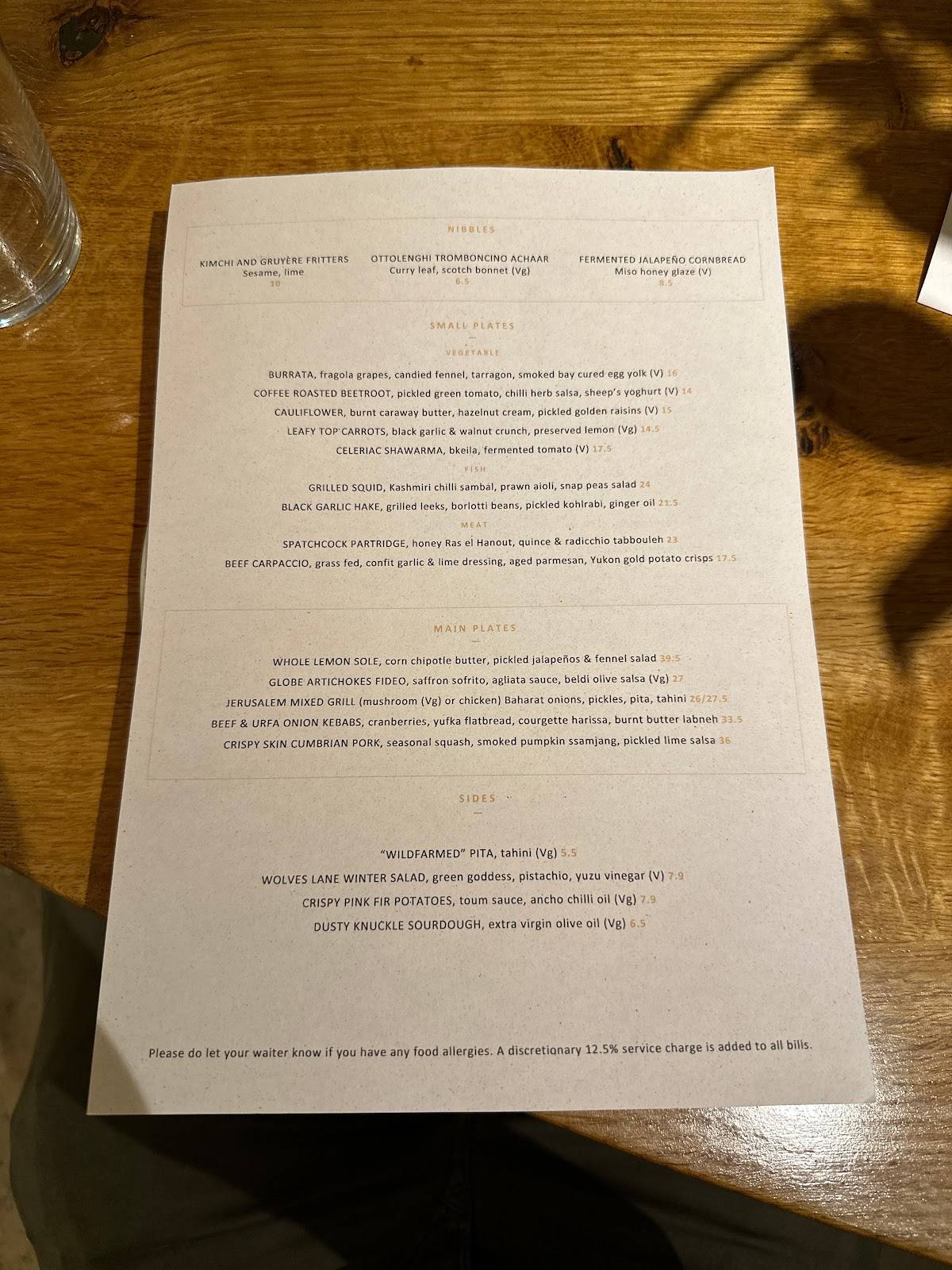 Menu at ROVI restaurant, London
