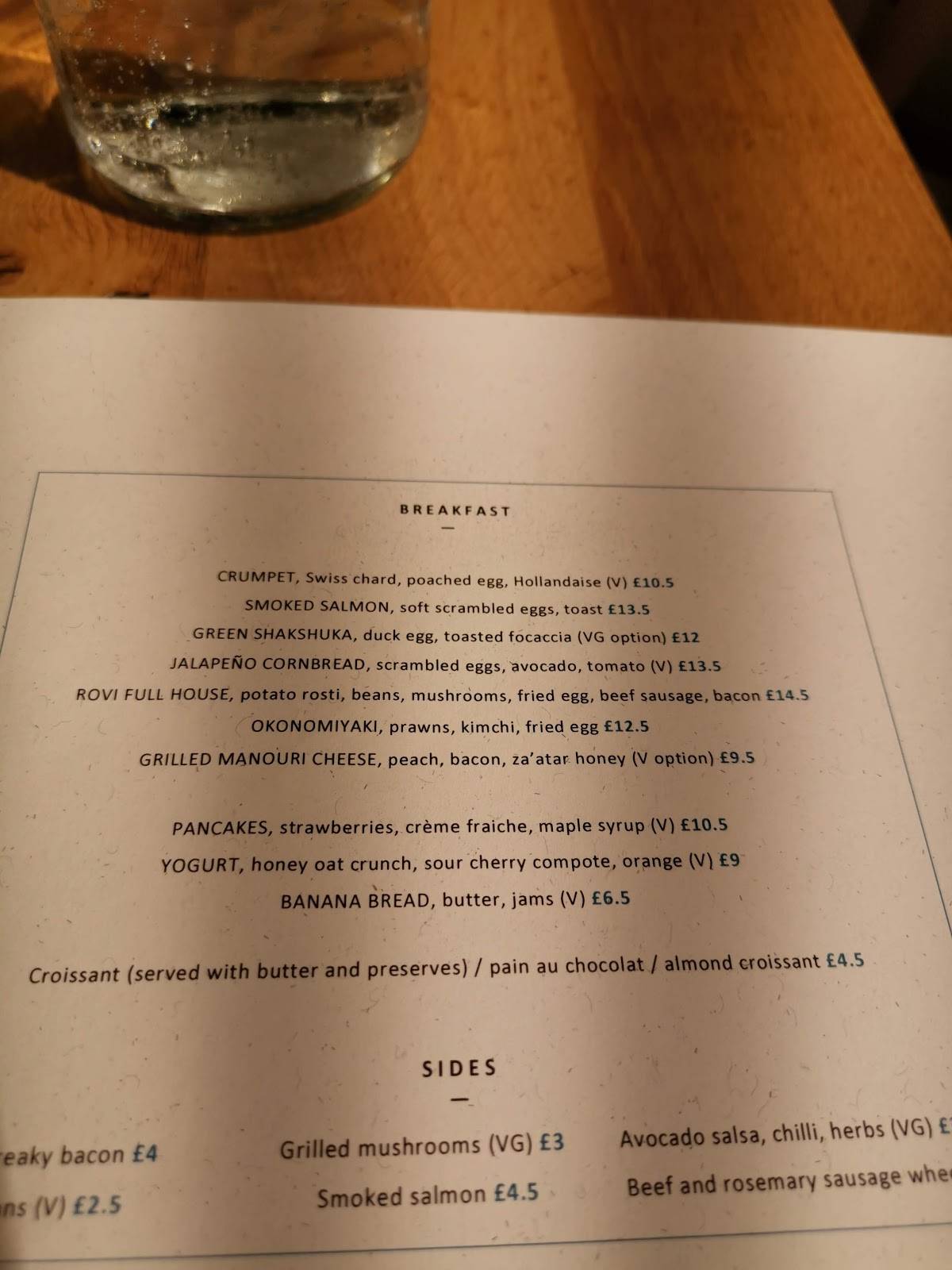 Menu at ROVI restaurant, London