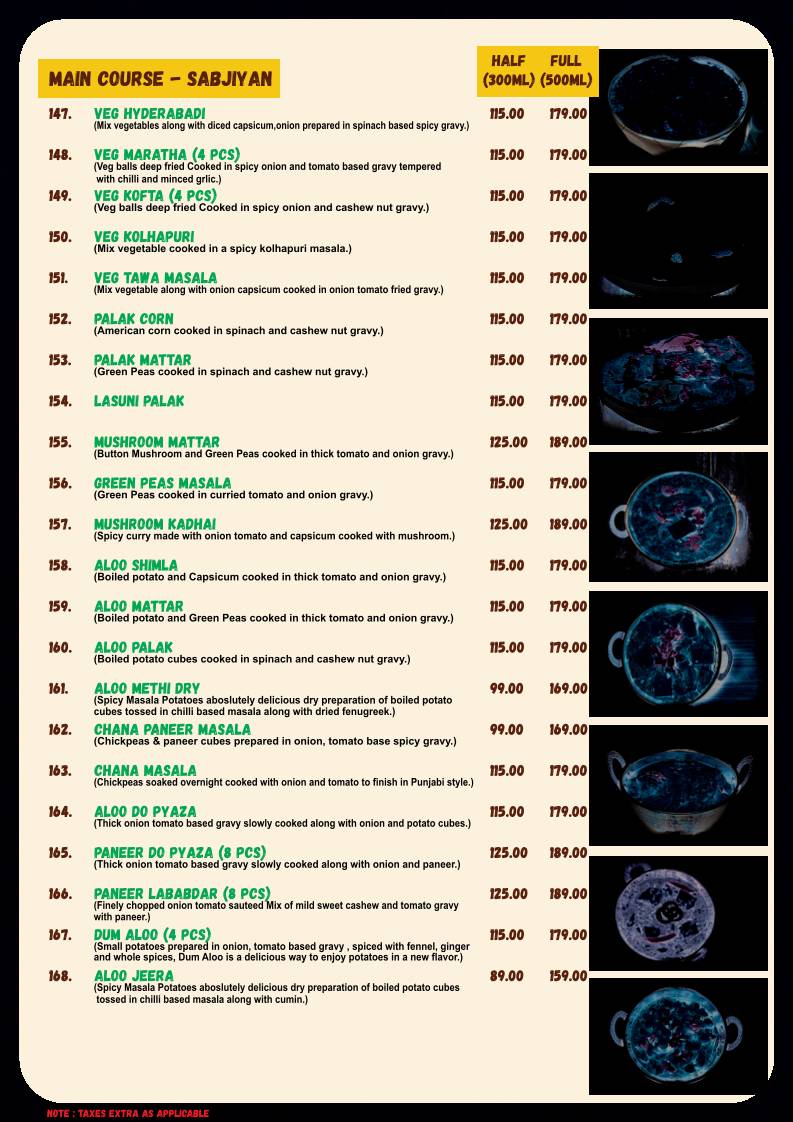 Raasta Cafe menu