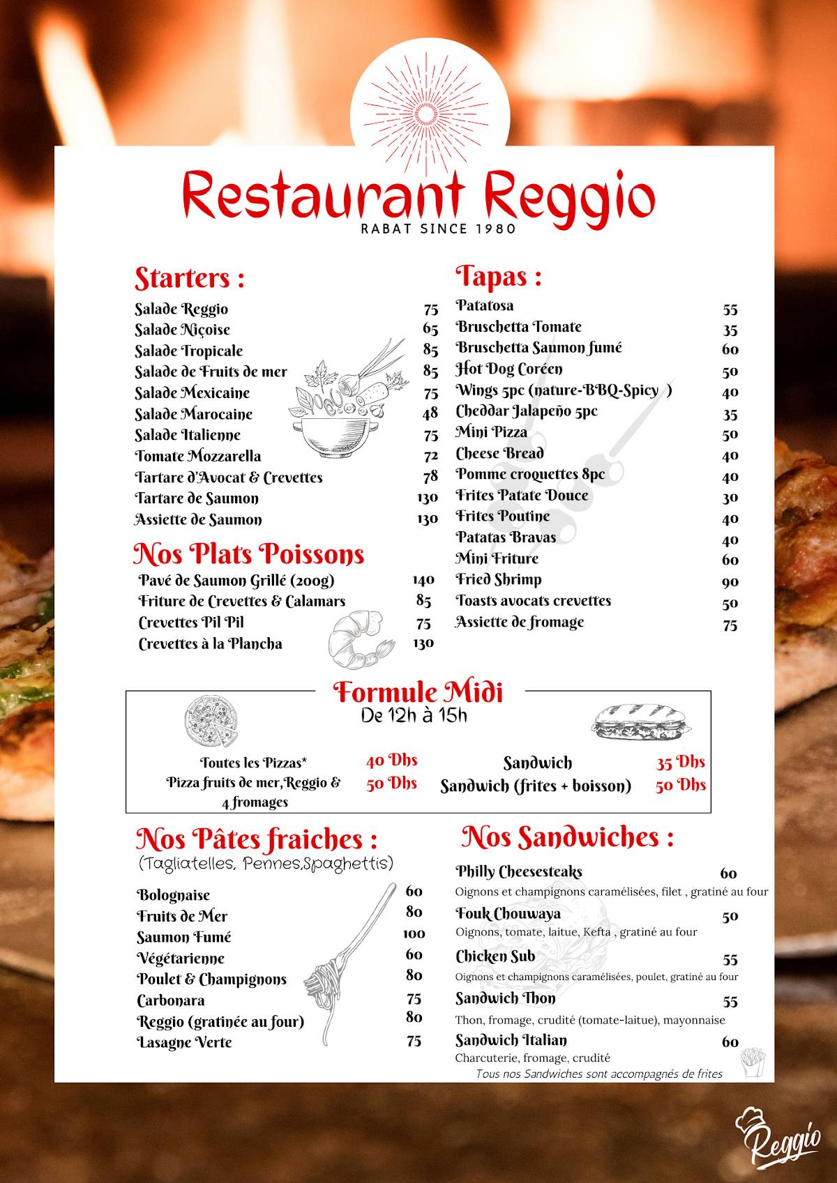 Menu de Restaurant Pizzeria Reggio