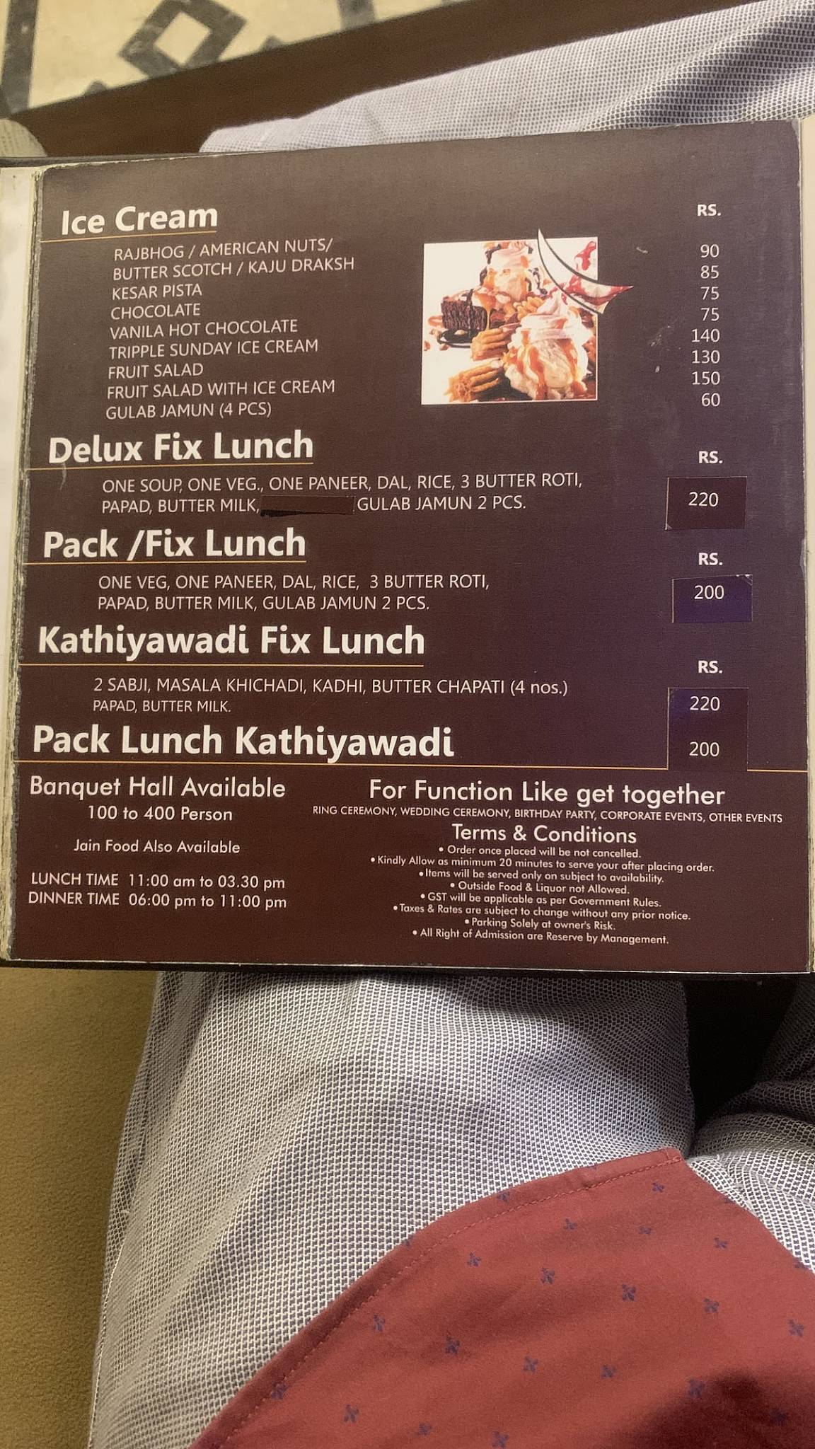 Radhe Restaurant and Banquet menu