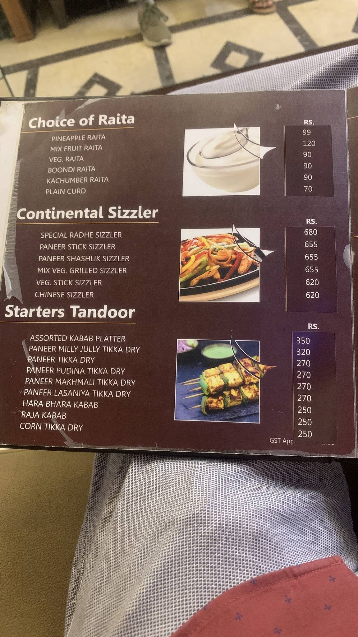 Radhe Restaurant and Banquet menu