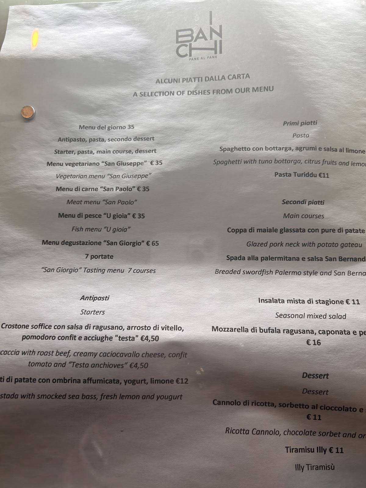 Menu di I Banchi - Ristorante 