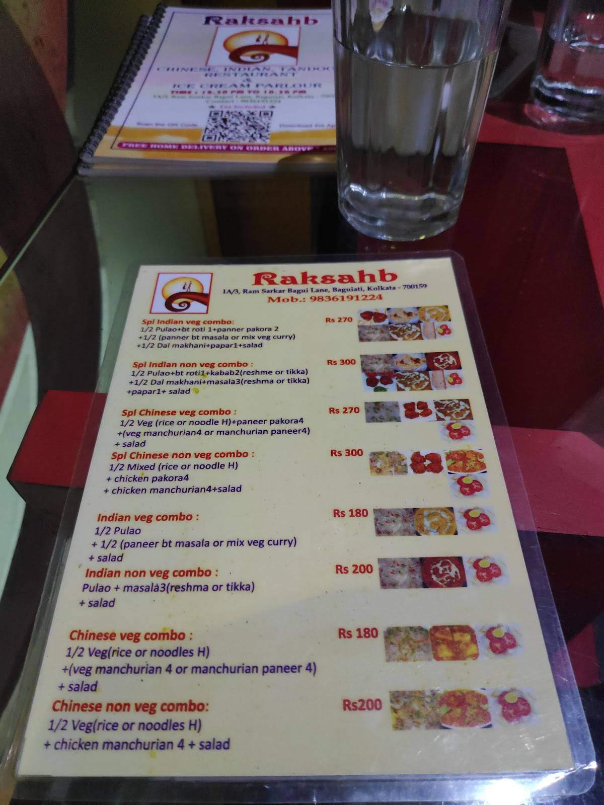 Raksahb Restaurant menu