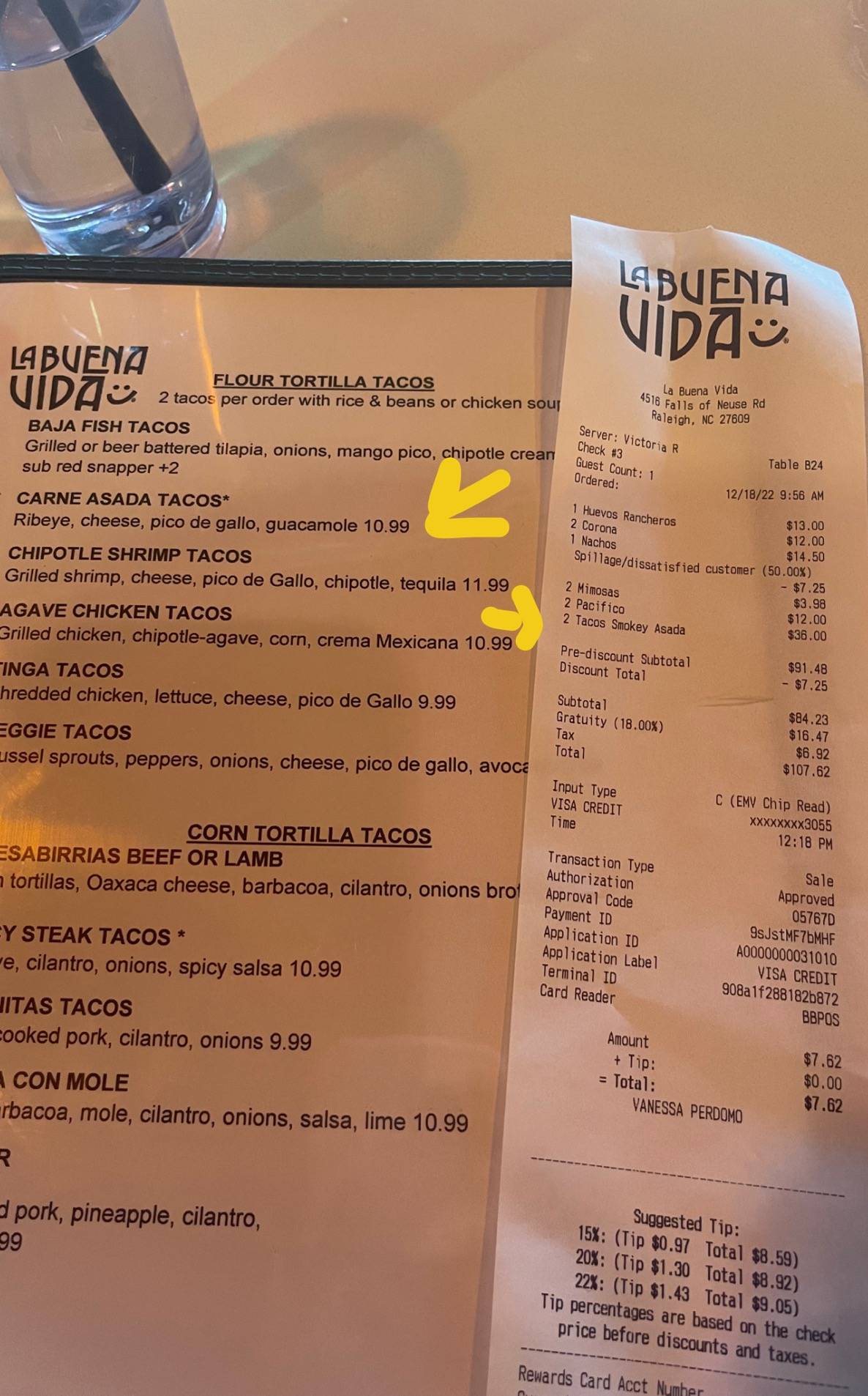 Menu at La Buena Vida restaurant, Raleigh, Falls of Neuse Rd
