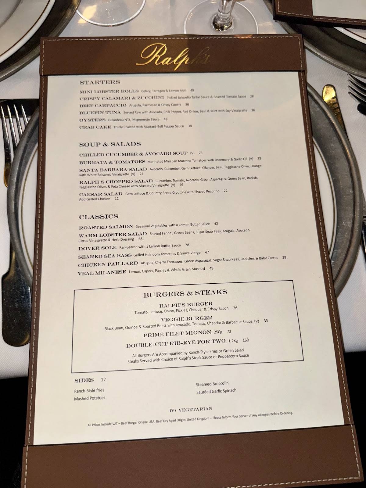 Menu de Ralph's Restaurant
