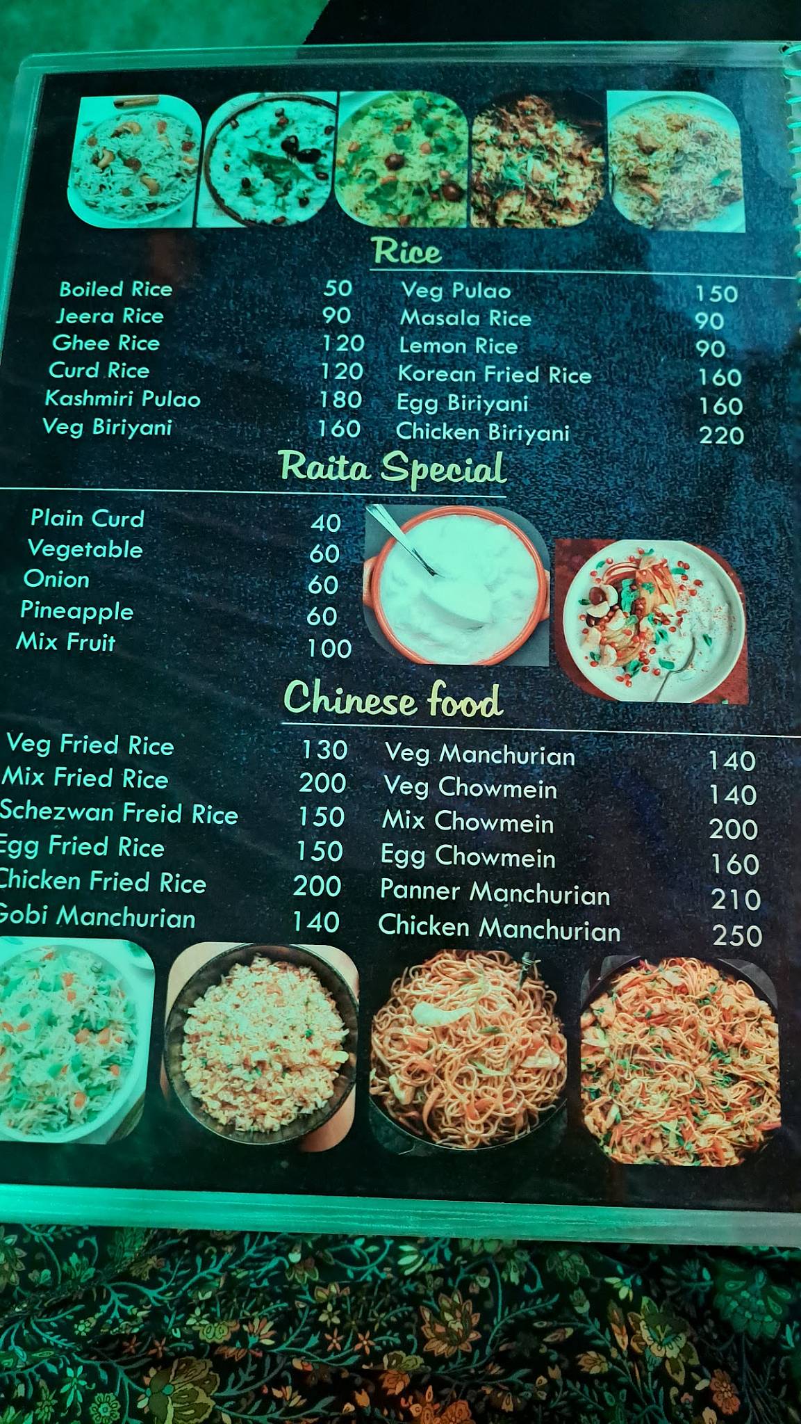 Ravi’s Rose Restaurant menu