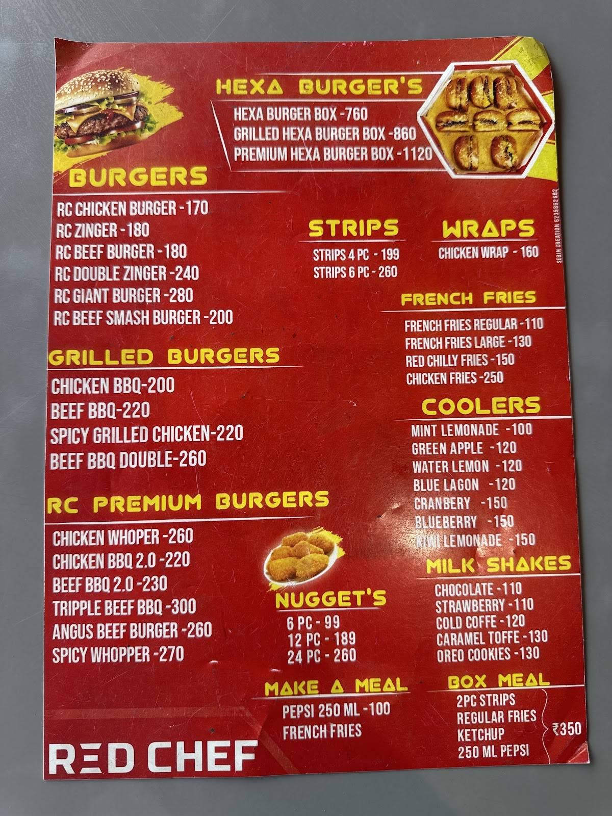 Red Chef menu