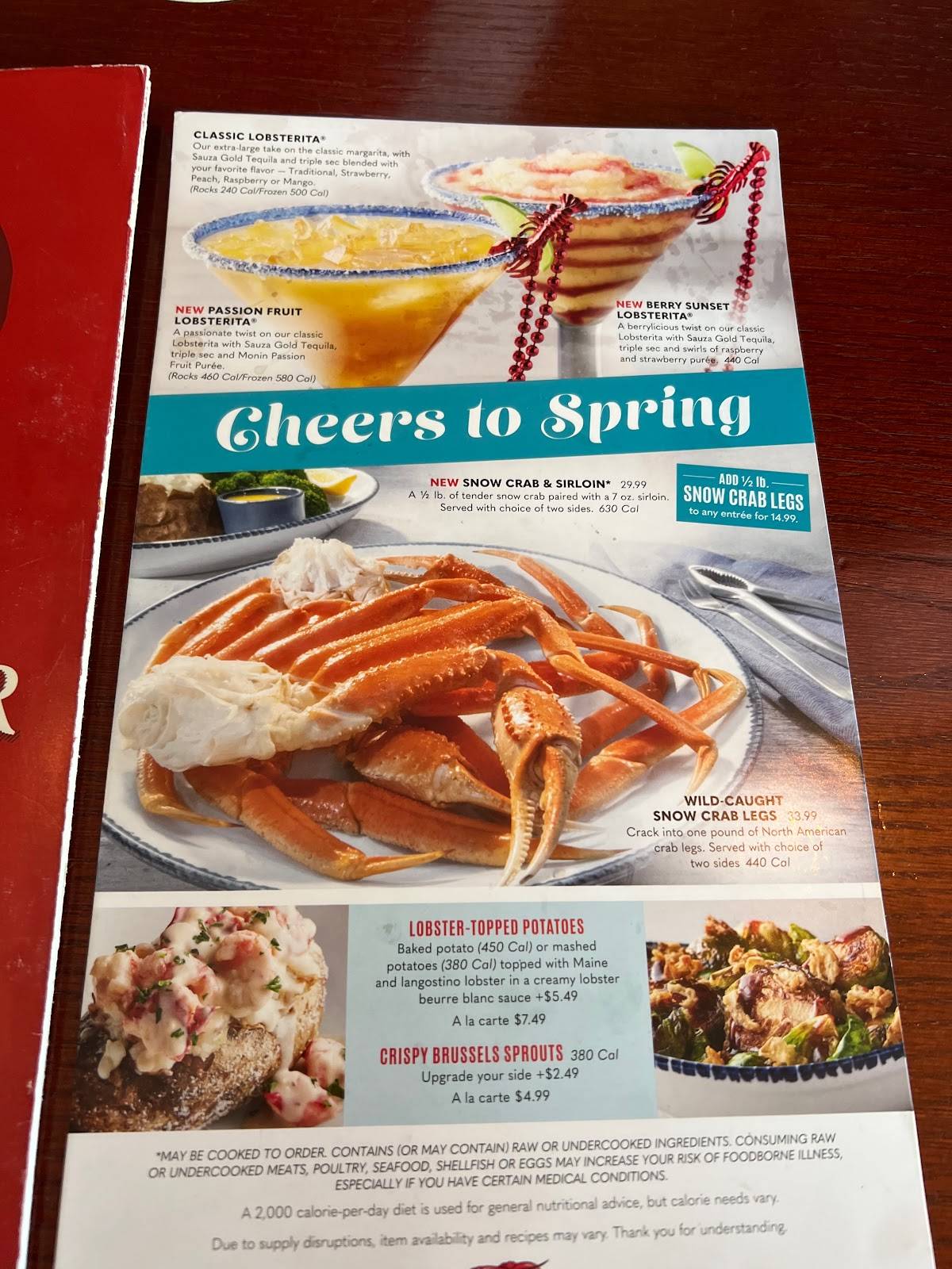Menu at Red Lobster restaurant, Santa Fe