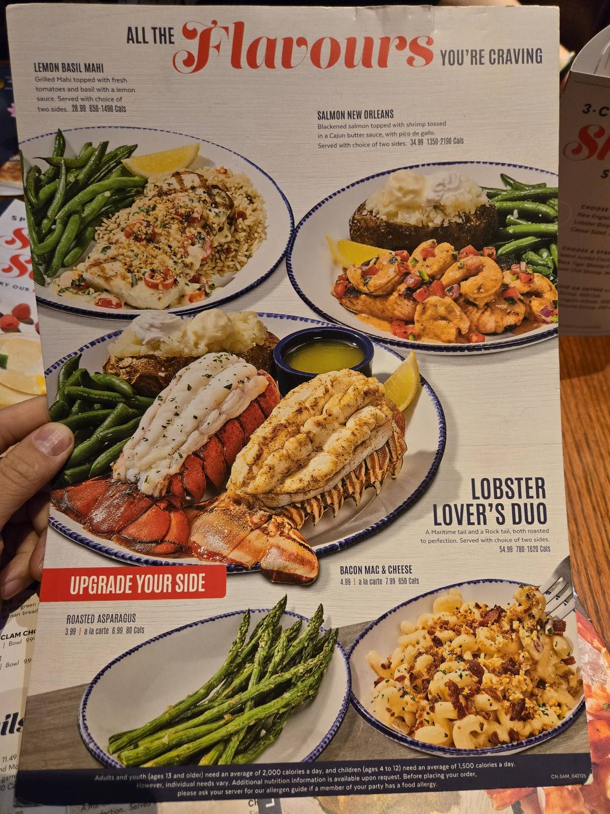 Menu de Red Lobster