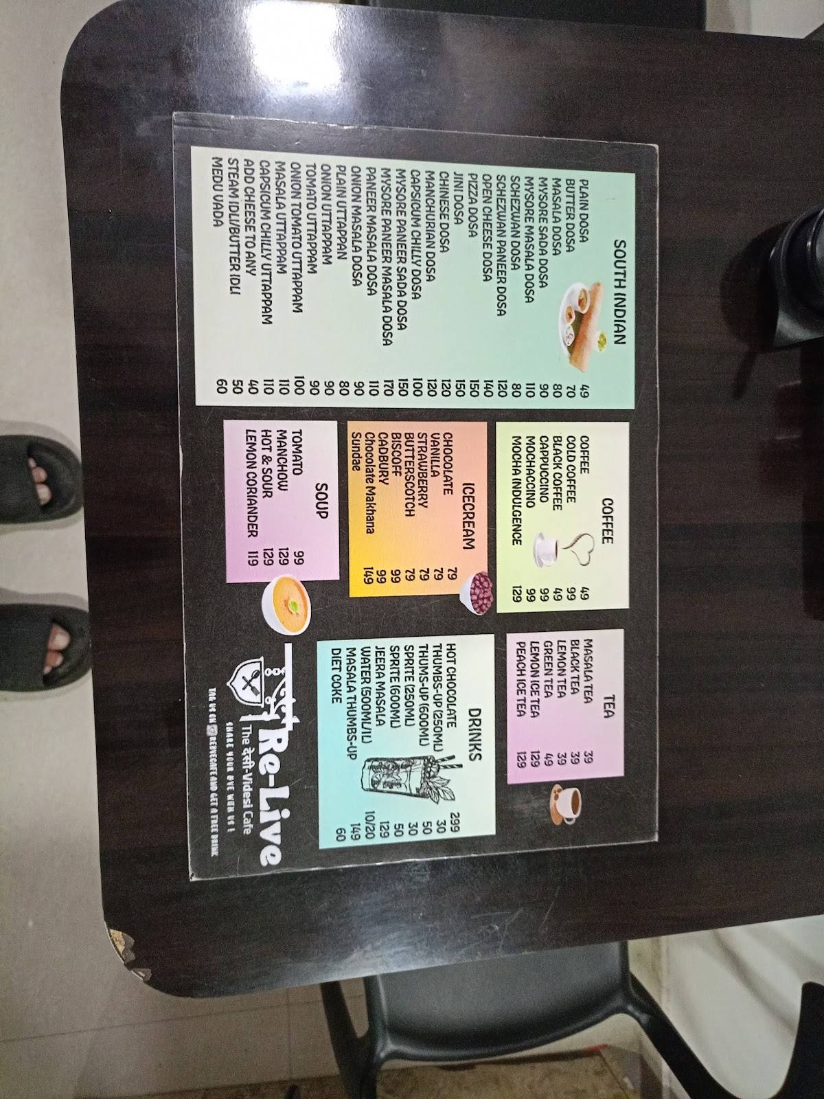 Relive Cafe menu