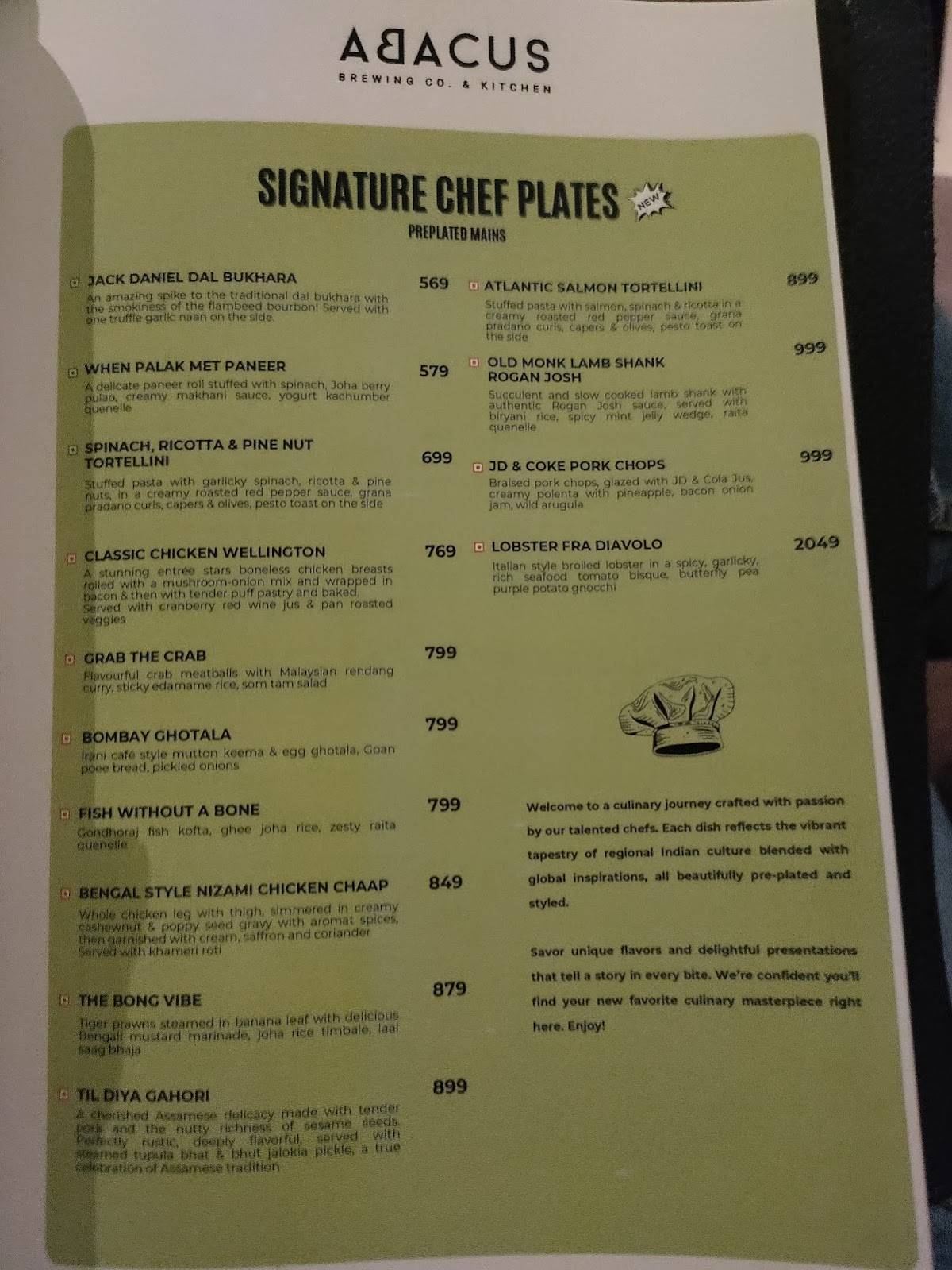 ABACUS BREWING CO. & KITCHEN menu