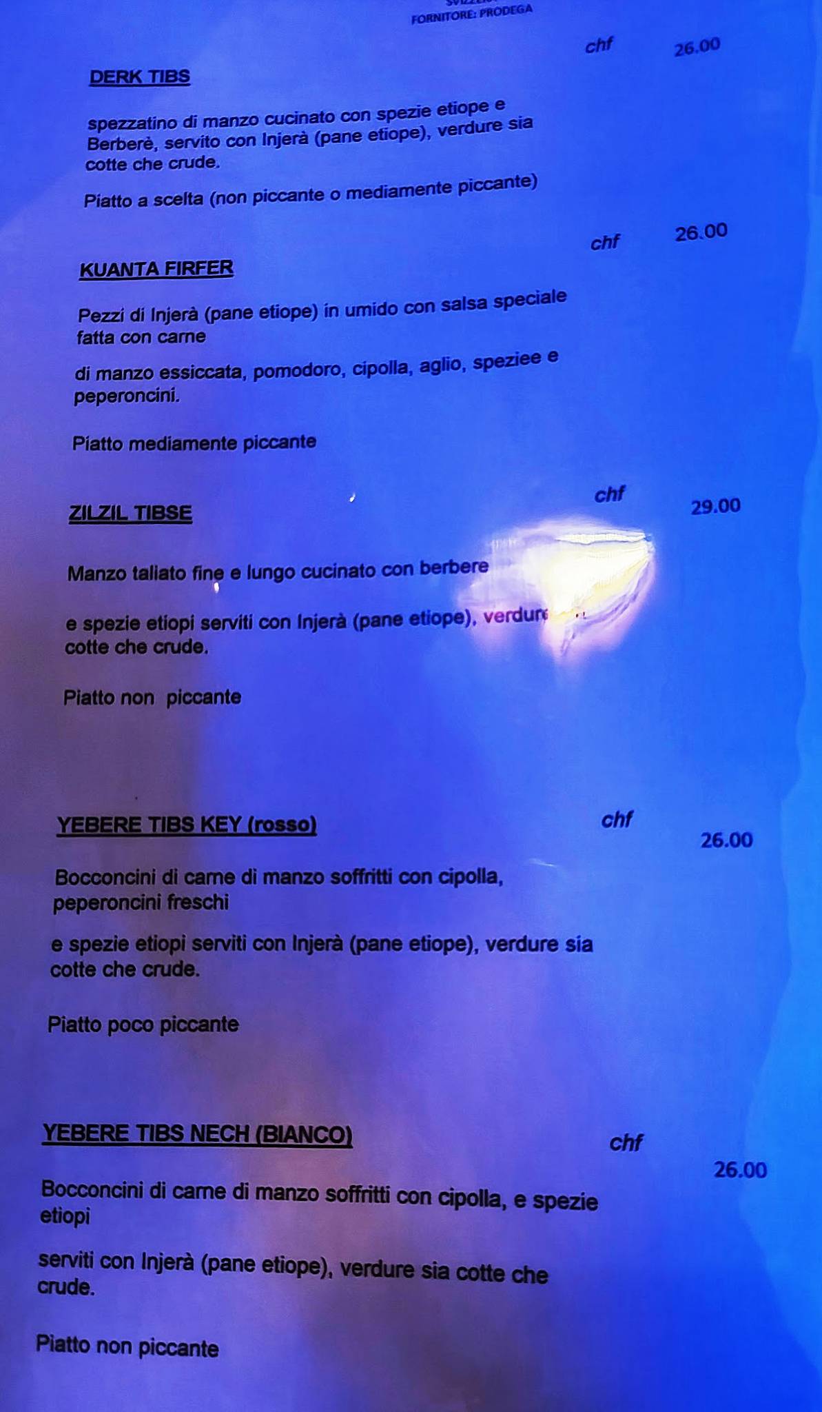 Menu di Addis Ristorante - Cucina Etnica - Etiope & Eritrea 