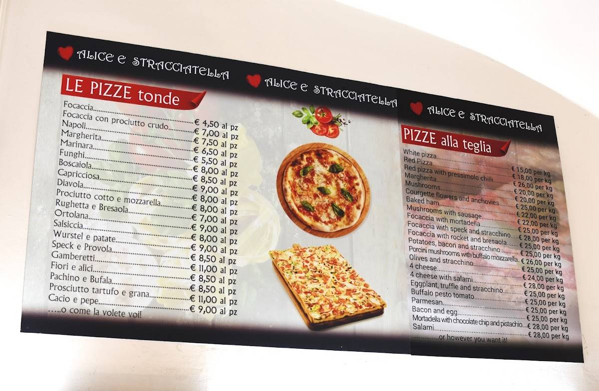Menu di Alice e Stracciatella 
