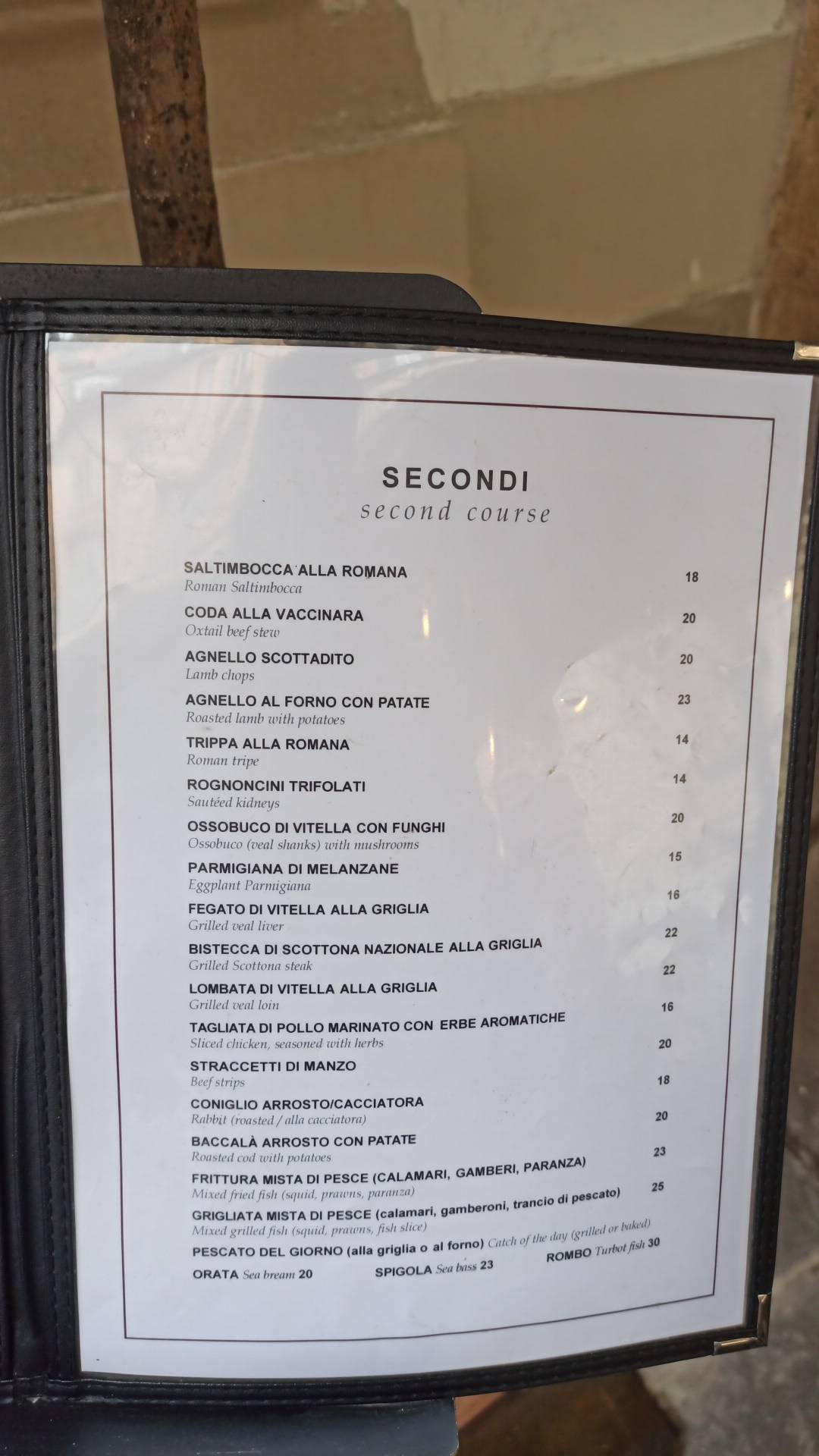 Menu di Antica Bohéme 