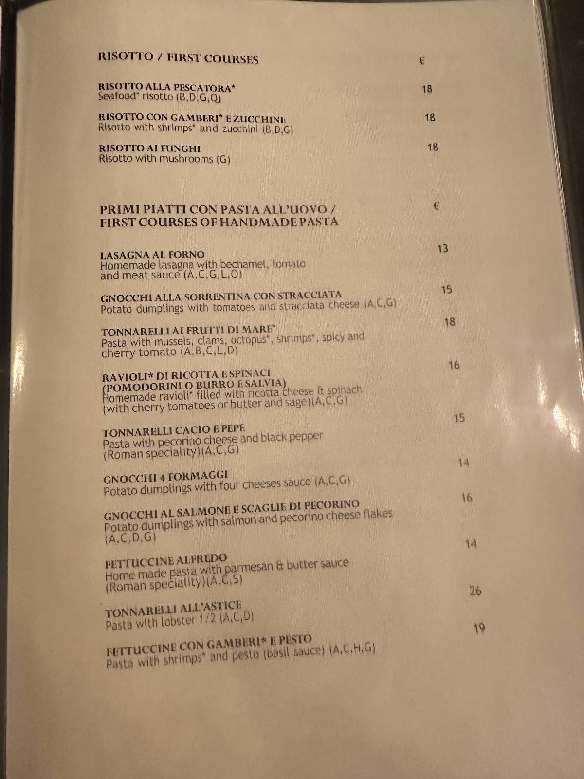 Menu di Antica Hostaria Romanesca 