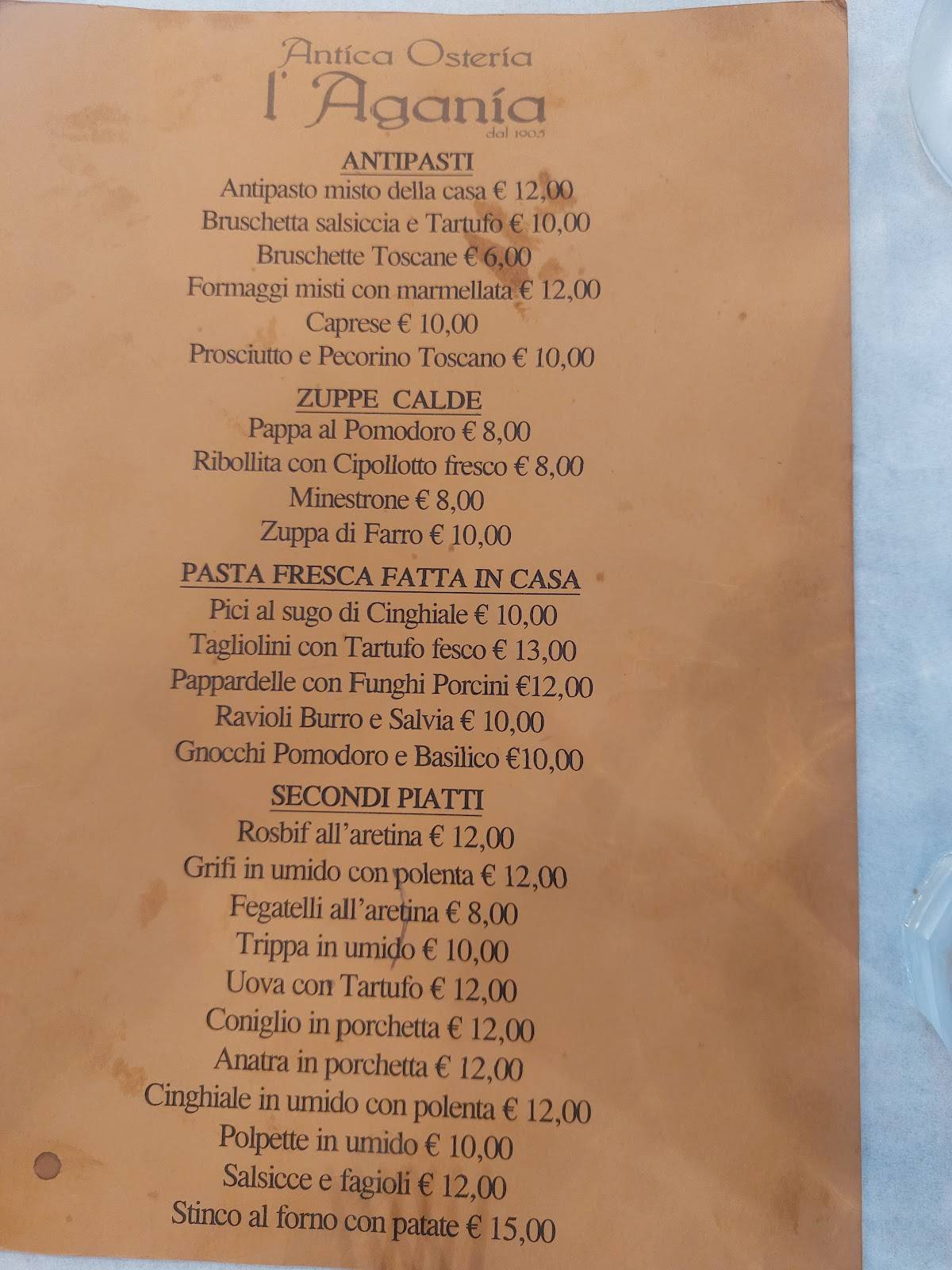 Menu di Antica Osteria l'Agania 
