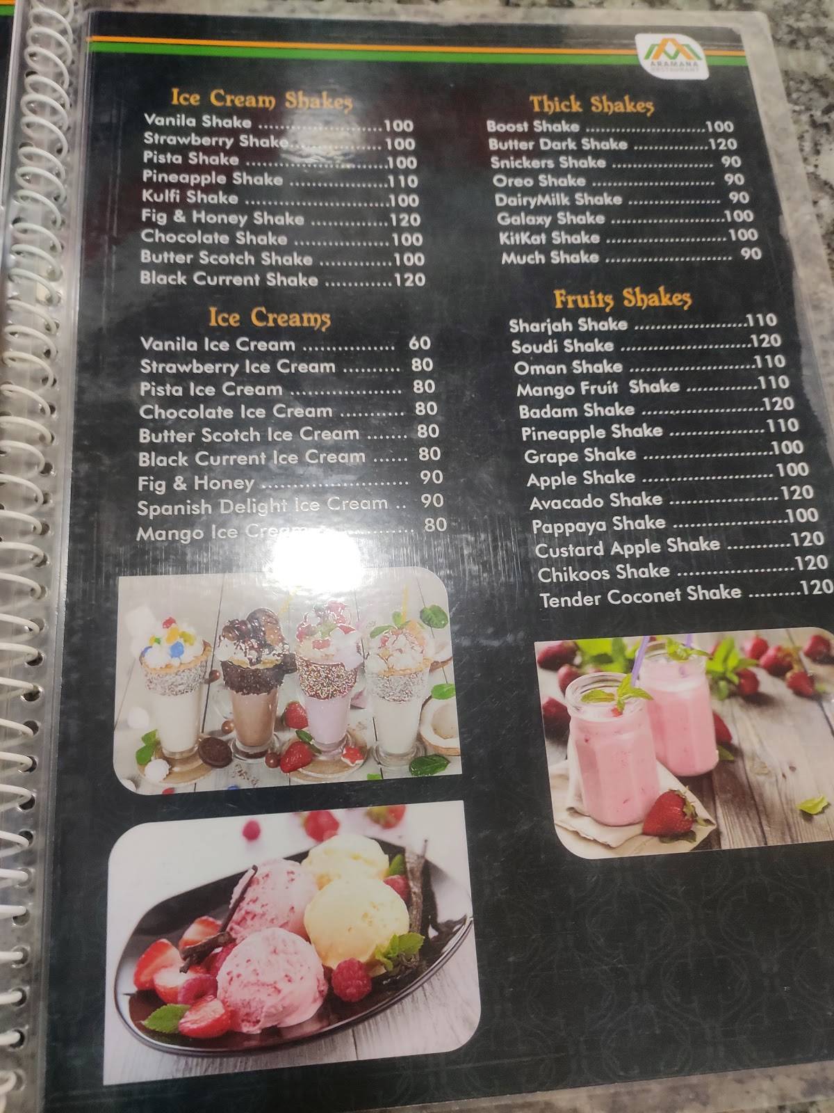 Aramana Restaurant menu