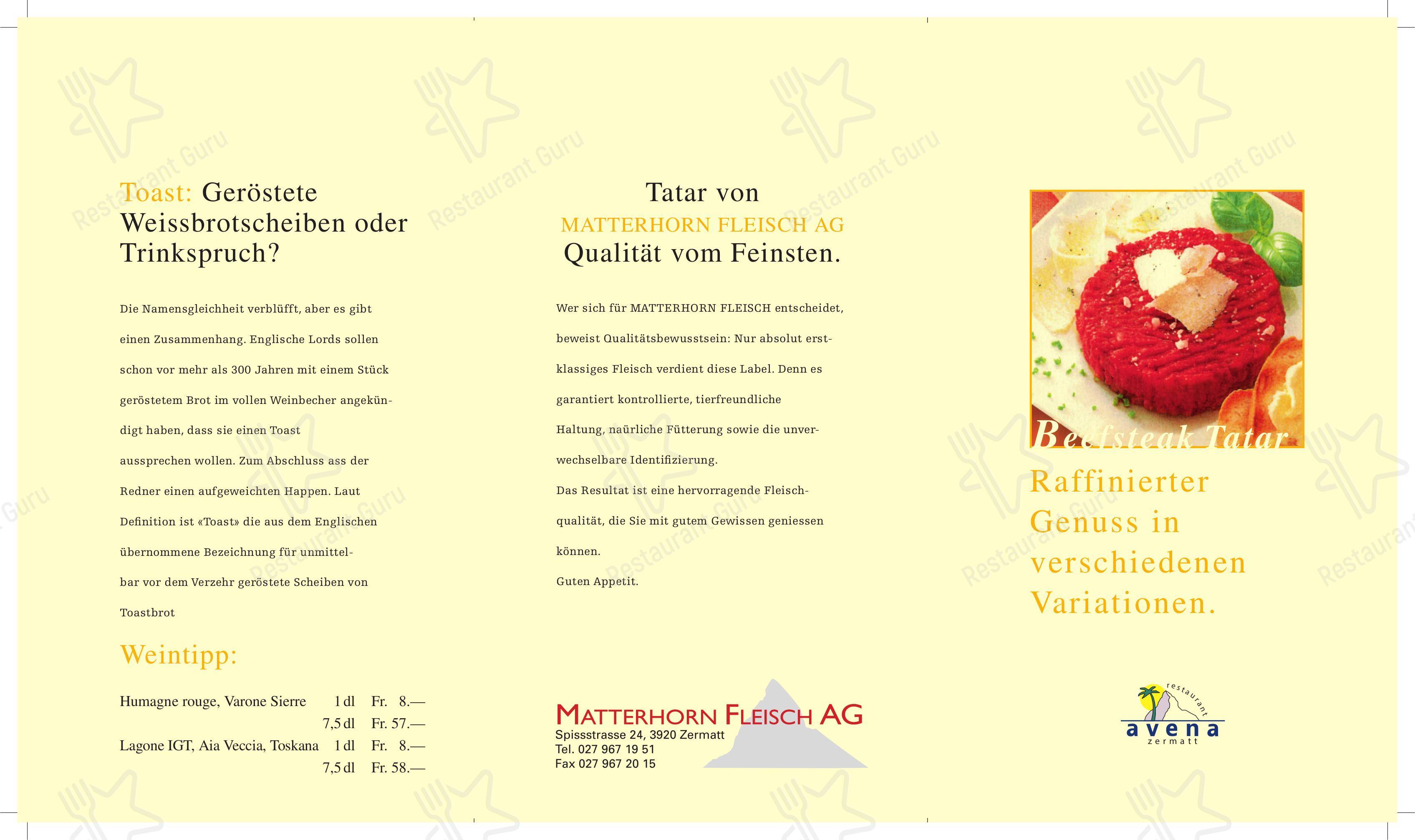 Menu di Restaurant Avena - 菜单