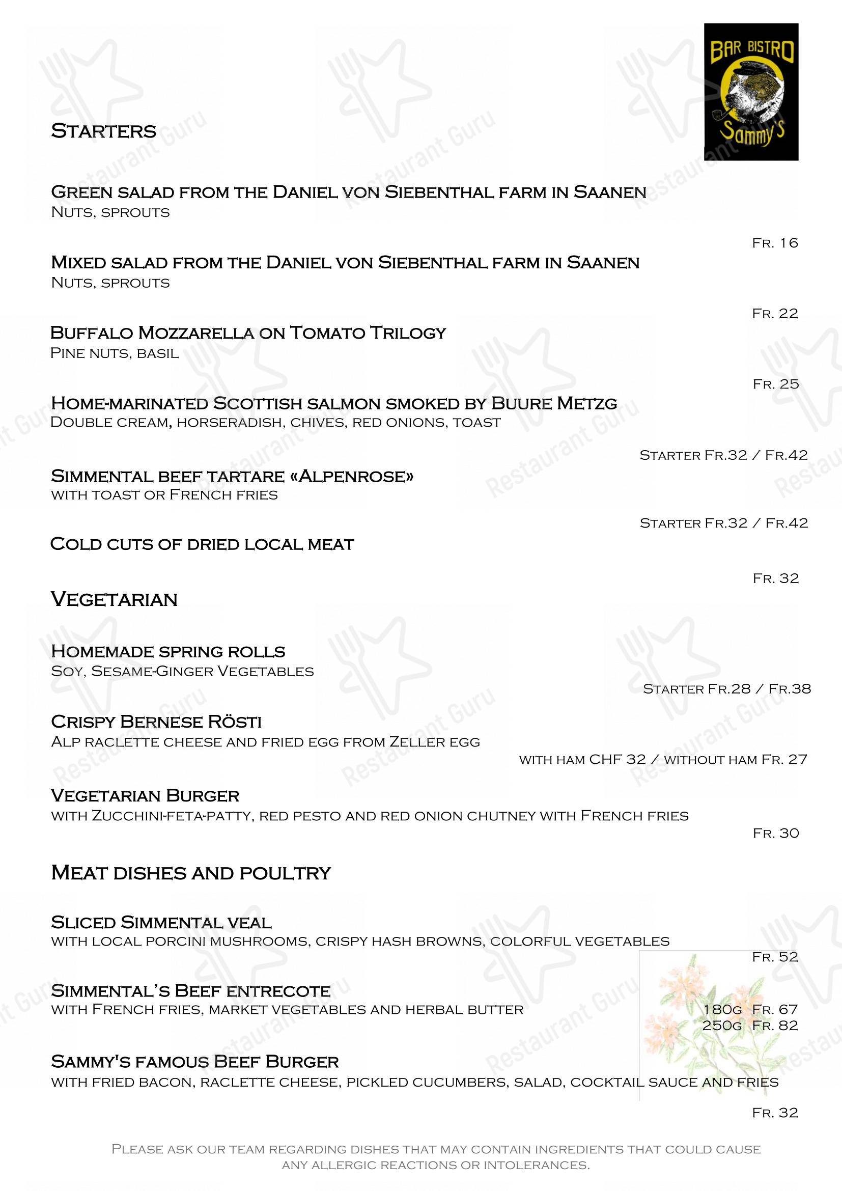 Menu bar per Restaurant Azalée in Saanen