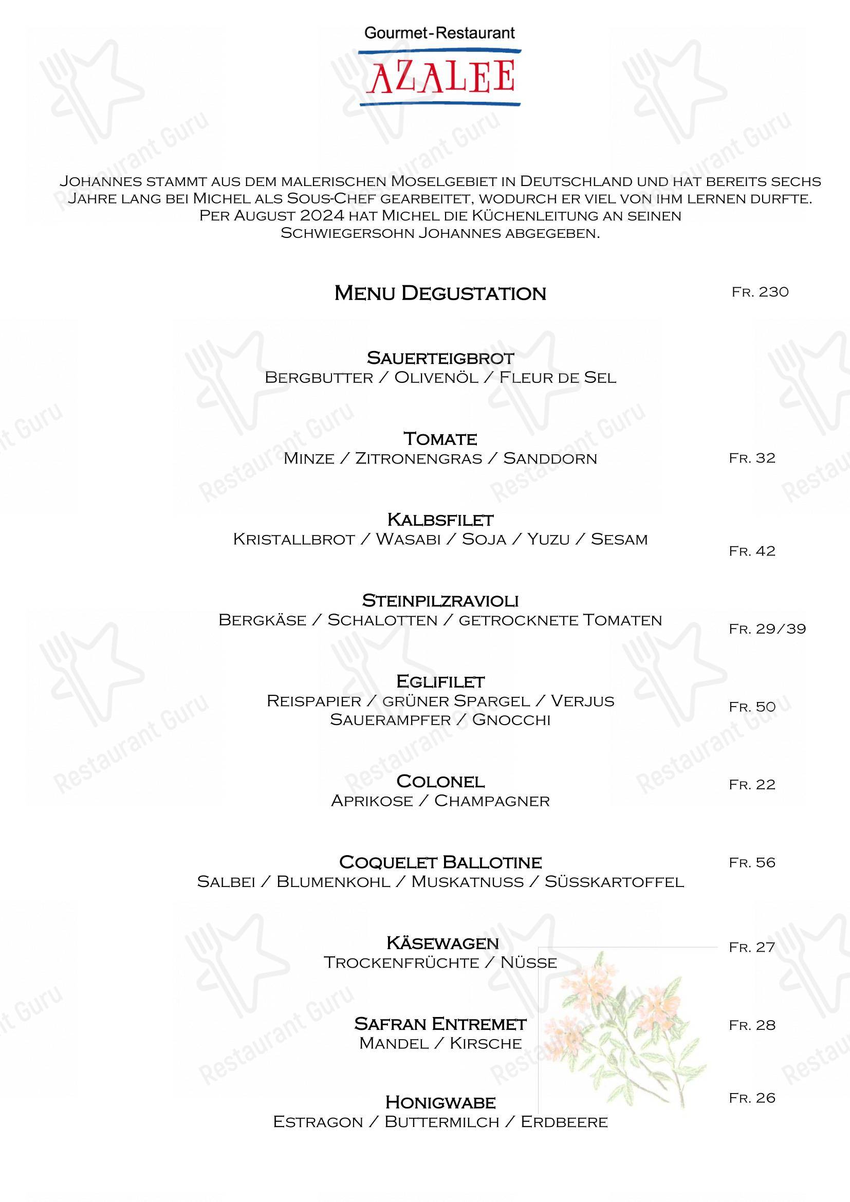 Restaurant Azalée in Saanen - 菜单