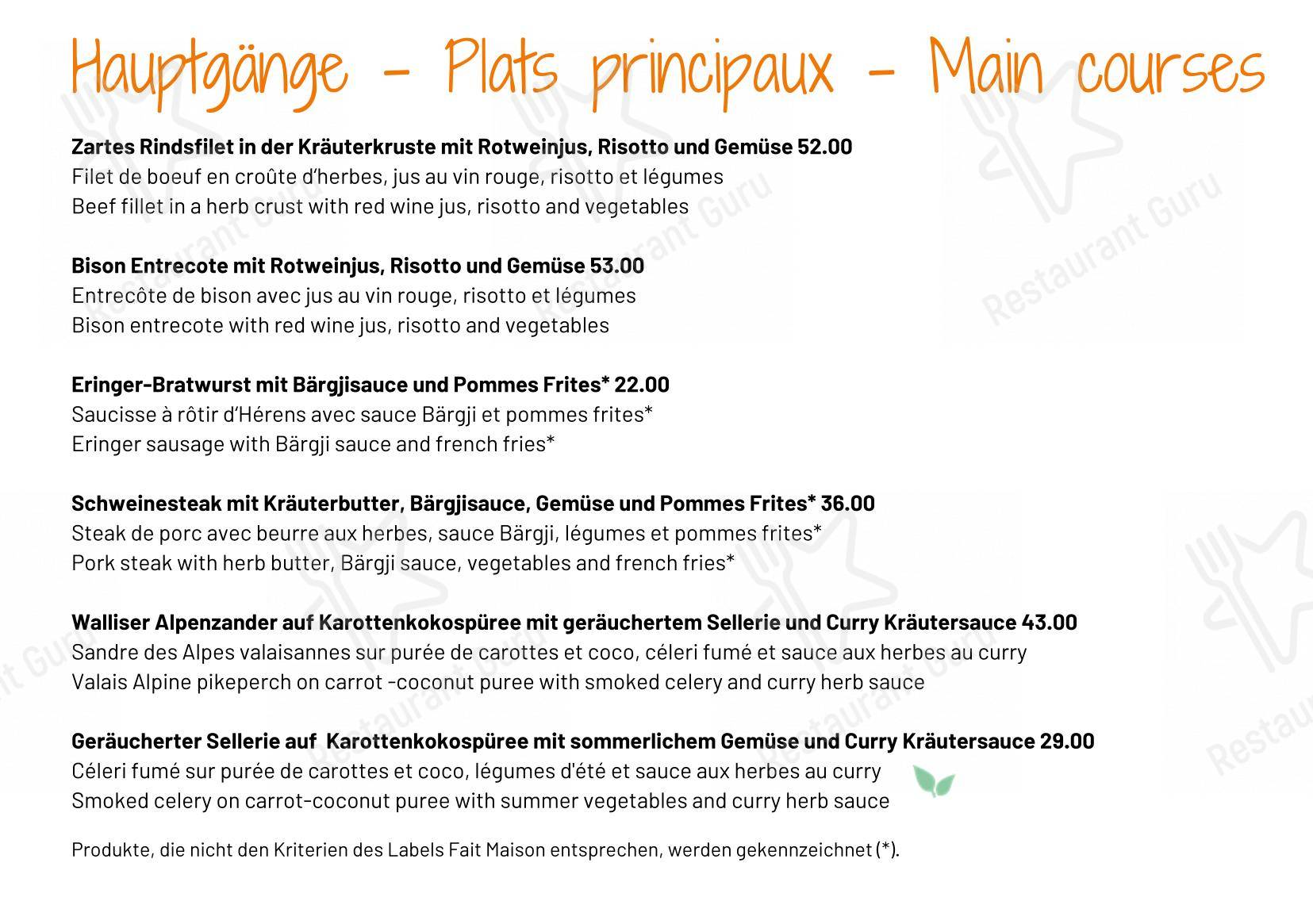 Restaurant Bärgji-Alp in Grächen - Menu bar