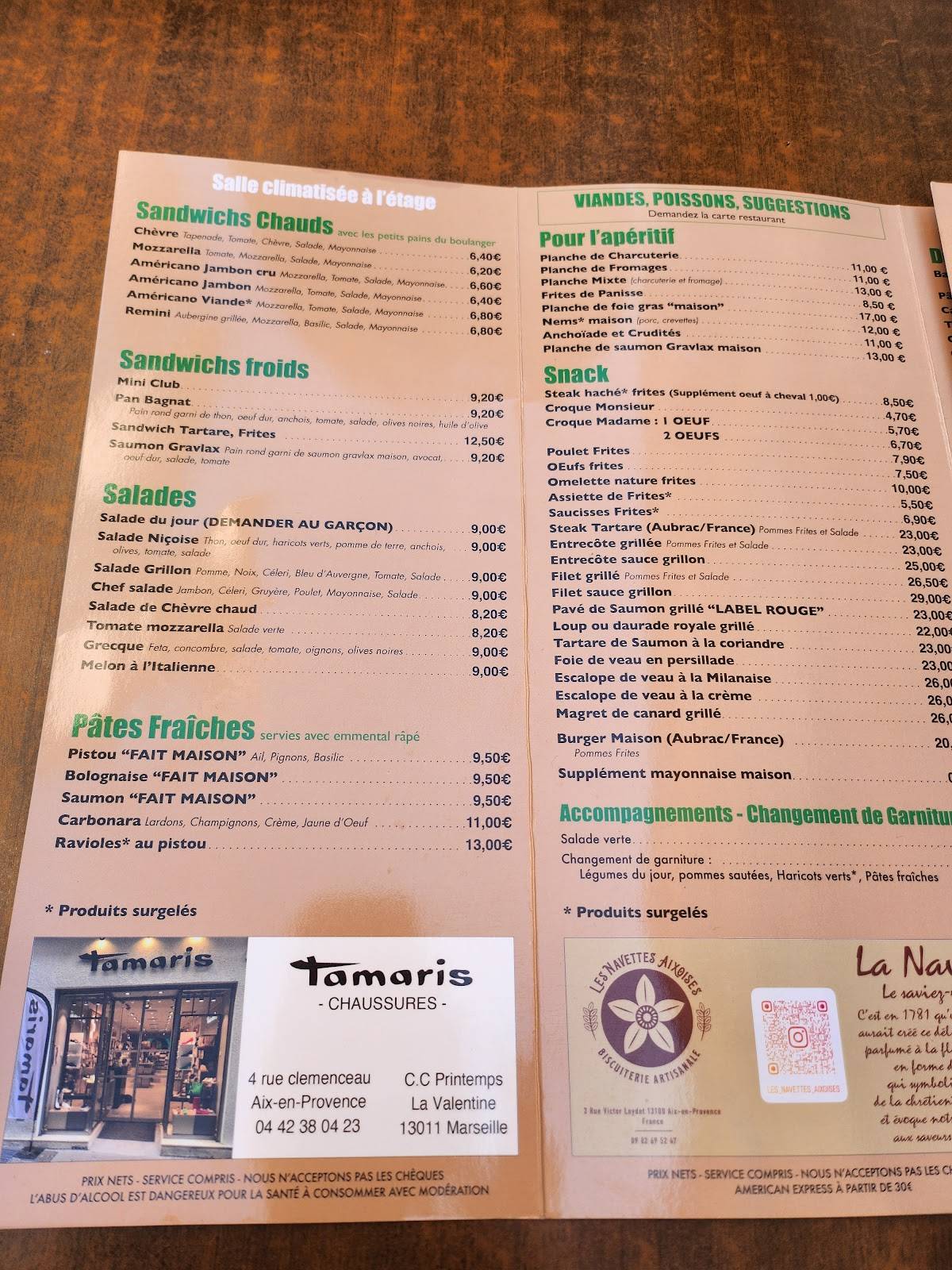 Menu de Bar Le Grillon