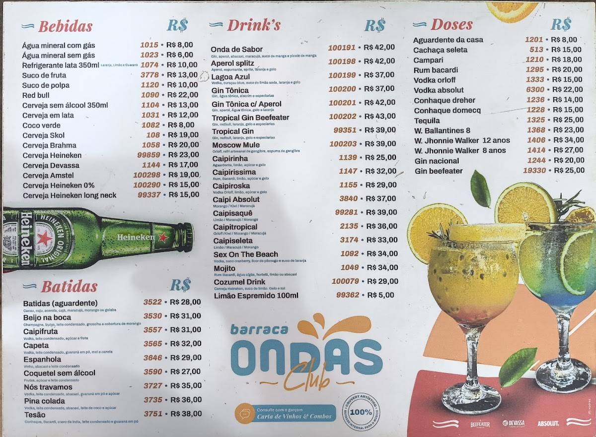 Barraca Ondas Praia cardápio