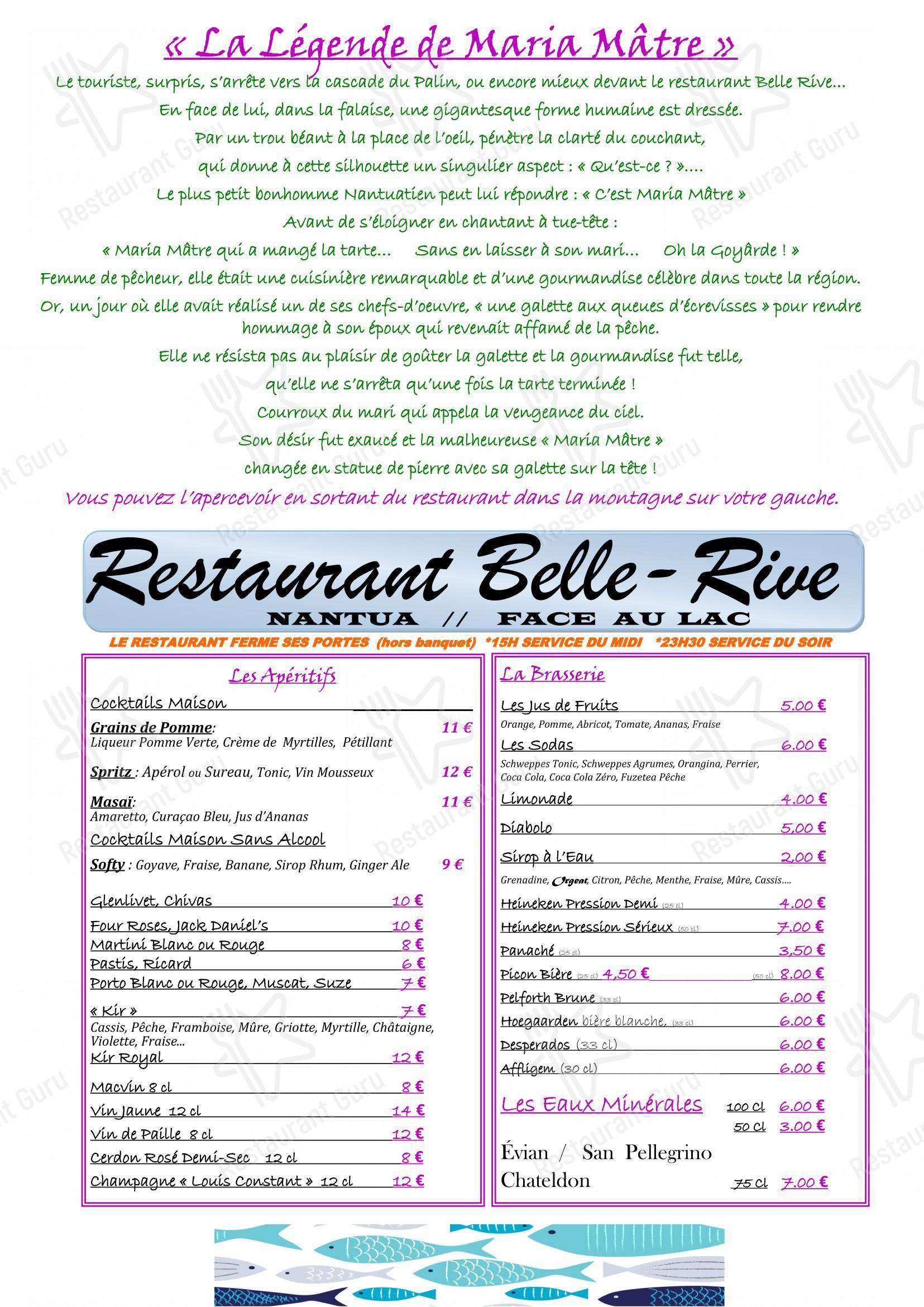 菜单 pour Restaurant BELLE RIVE dans Nantua