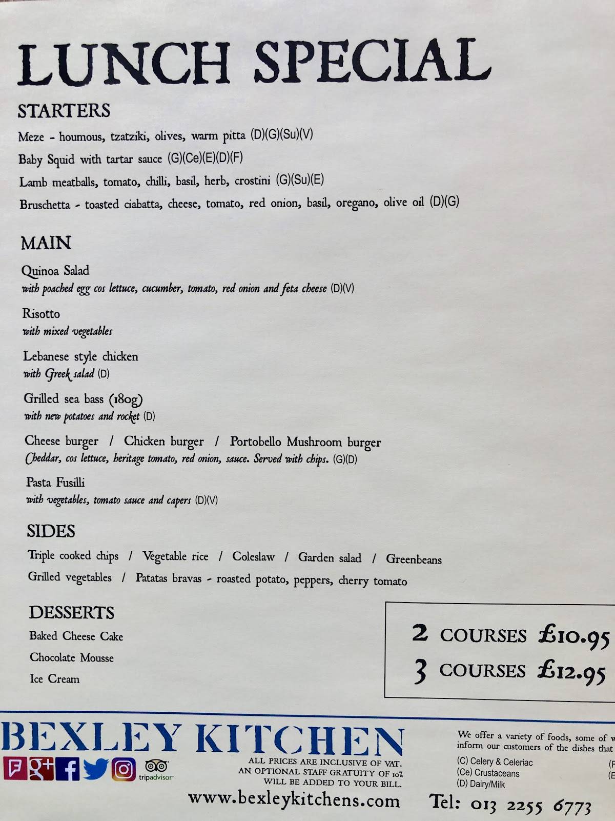 Menu at Bexley Kitchen restaurant, Bexley