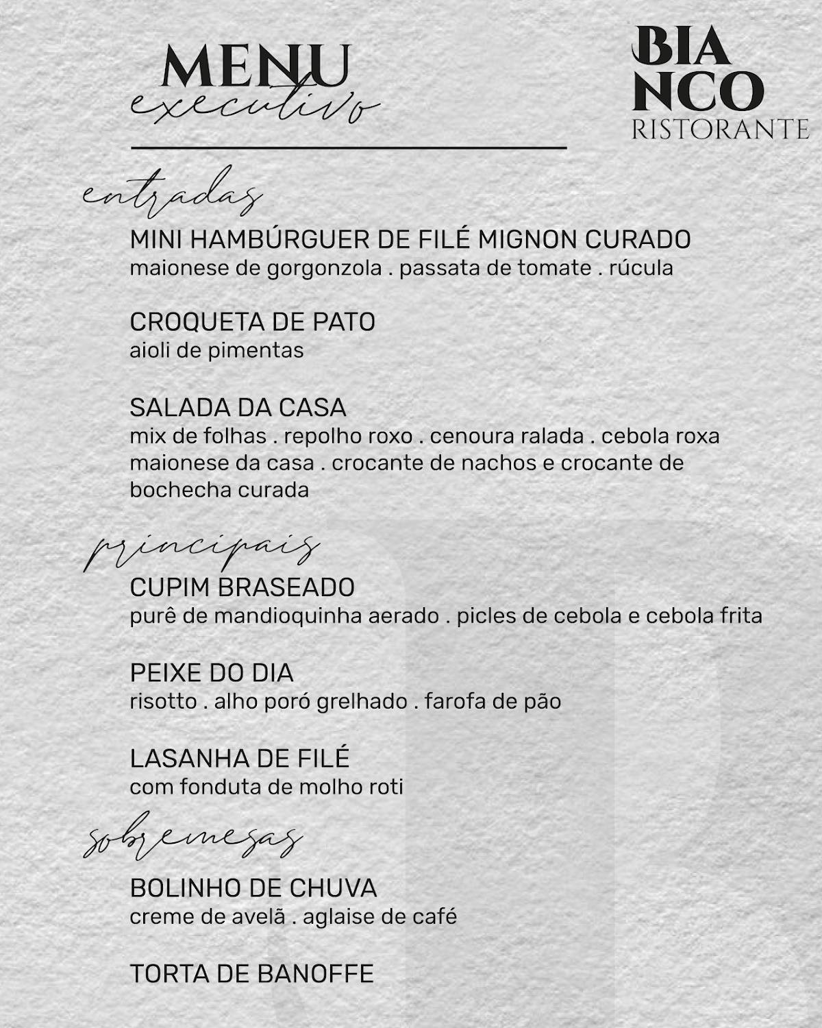 Bianco Ristorante cardápio