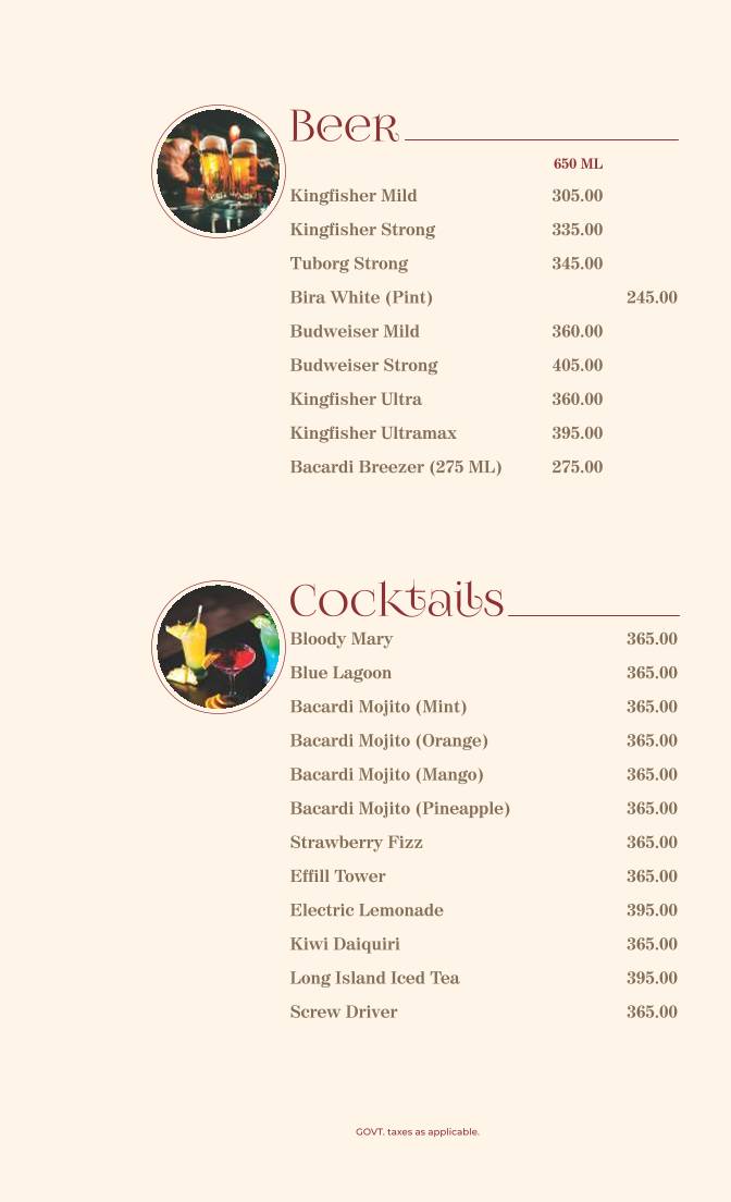 Big Banana Restaurant and Bar menu