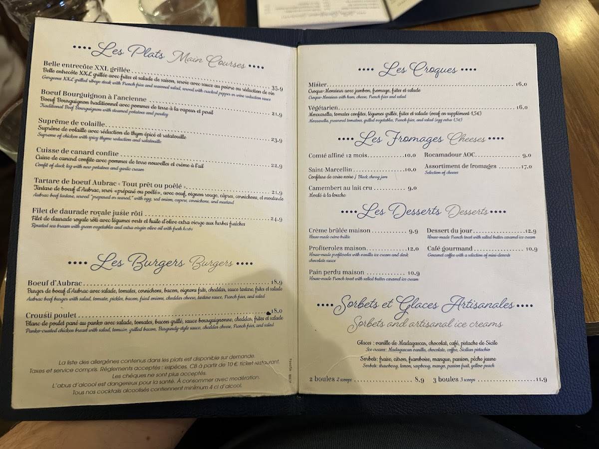 Menu de Bistrot Richelieu