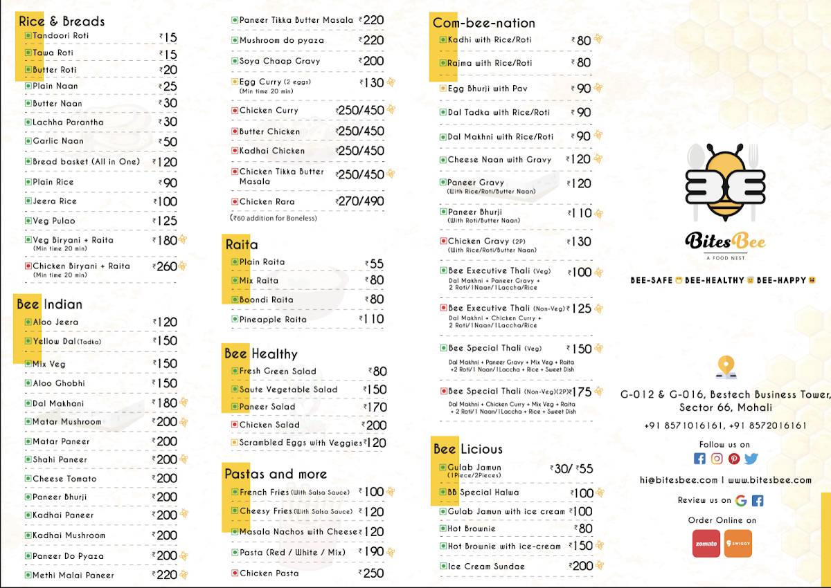 BitesBee - A Food Nest menu