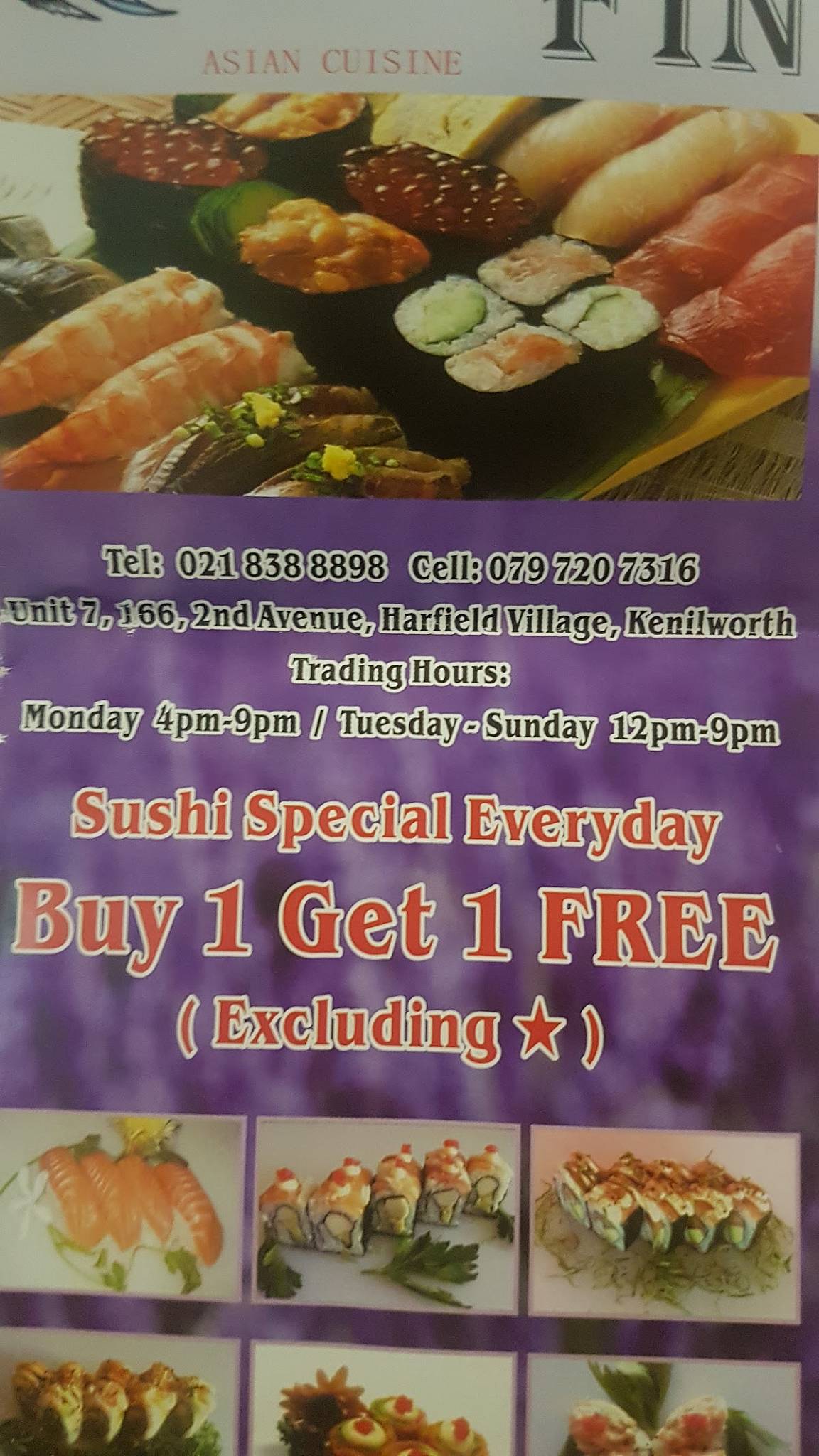 Blue Fin Restaurant menu