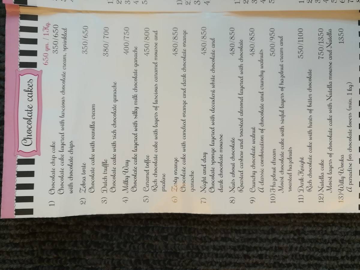 Bonnie's Bakery menu