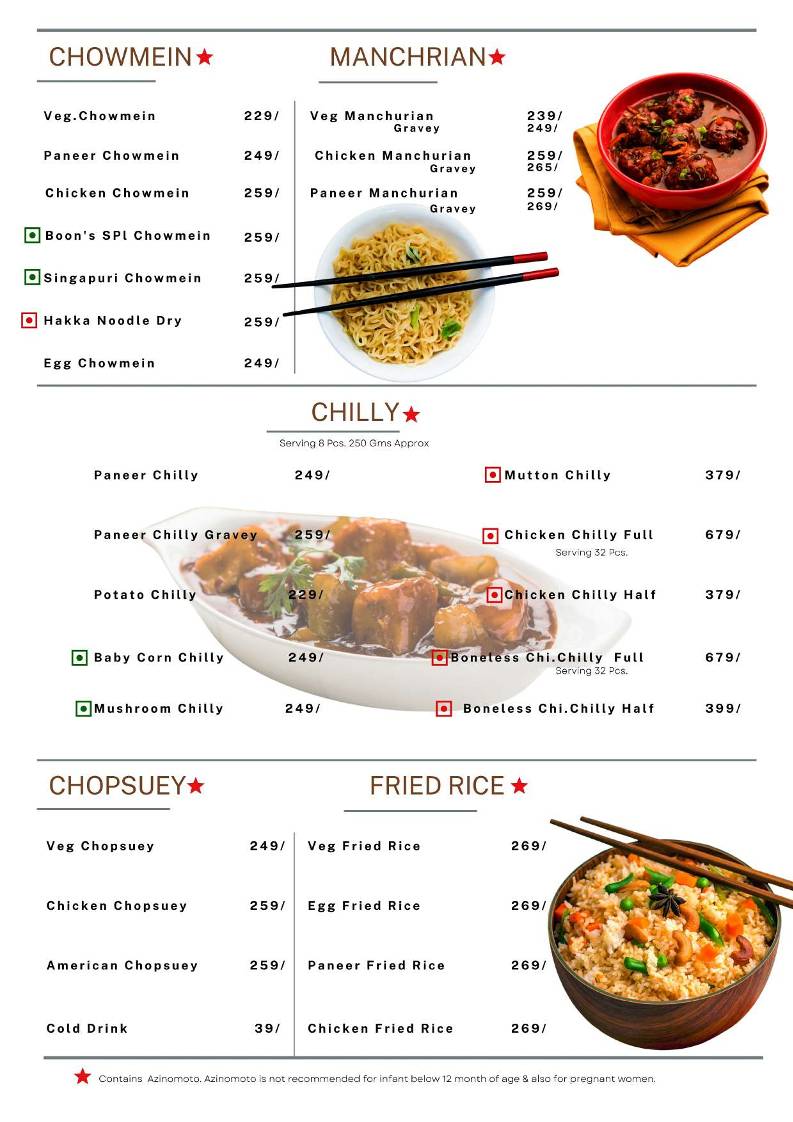 Boons menu