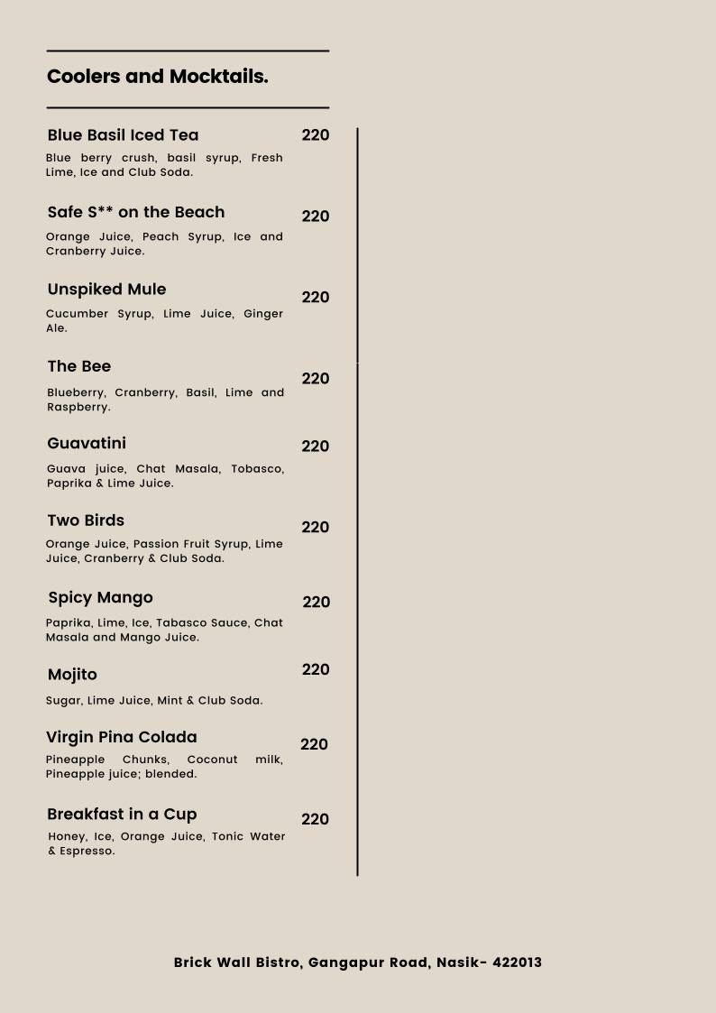 Brickwall Bistro menu