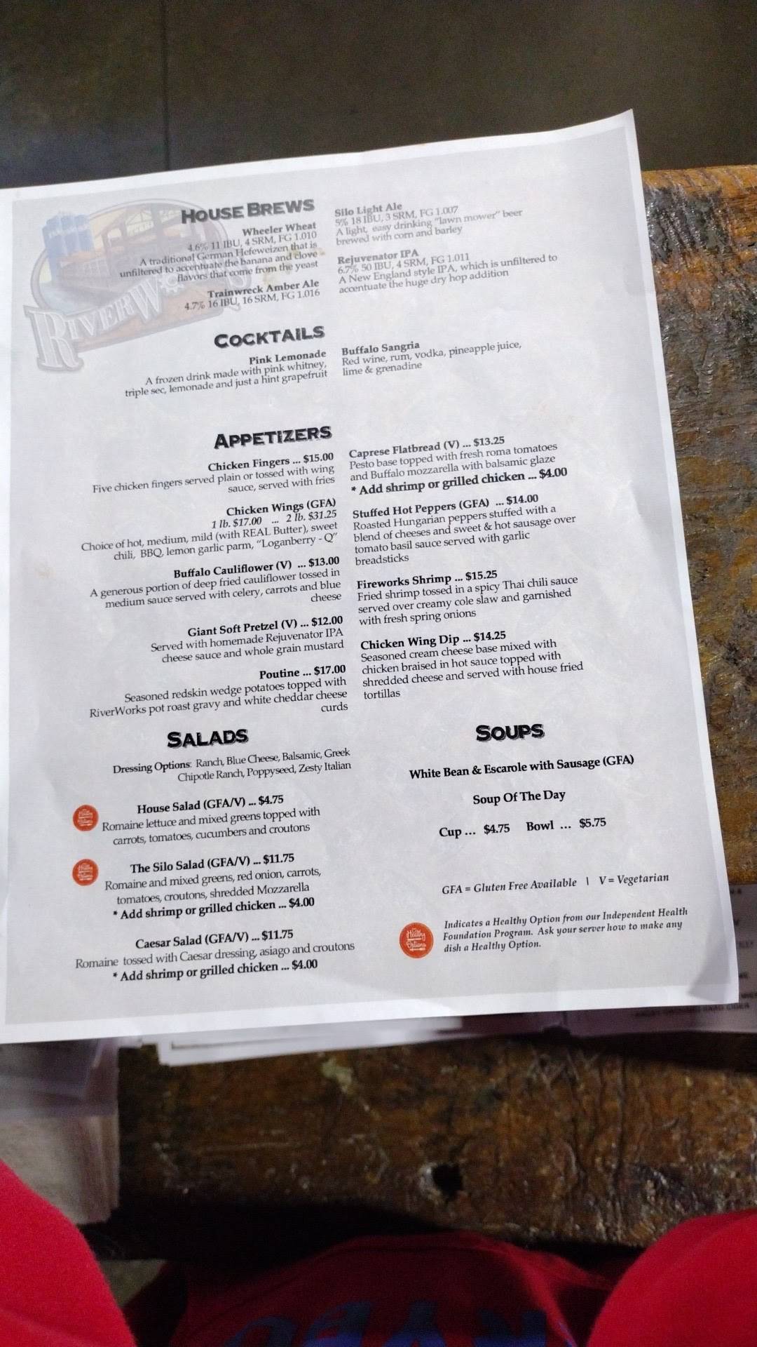 Menu at Buffalo RiverWorks restaurant, Buffalo