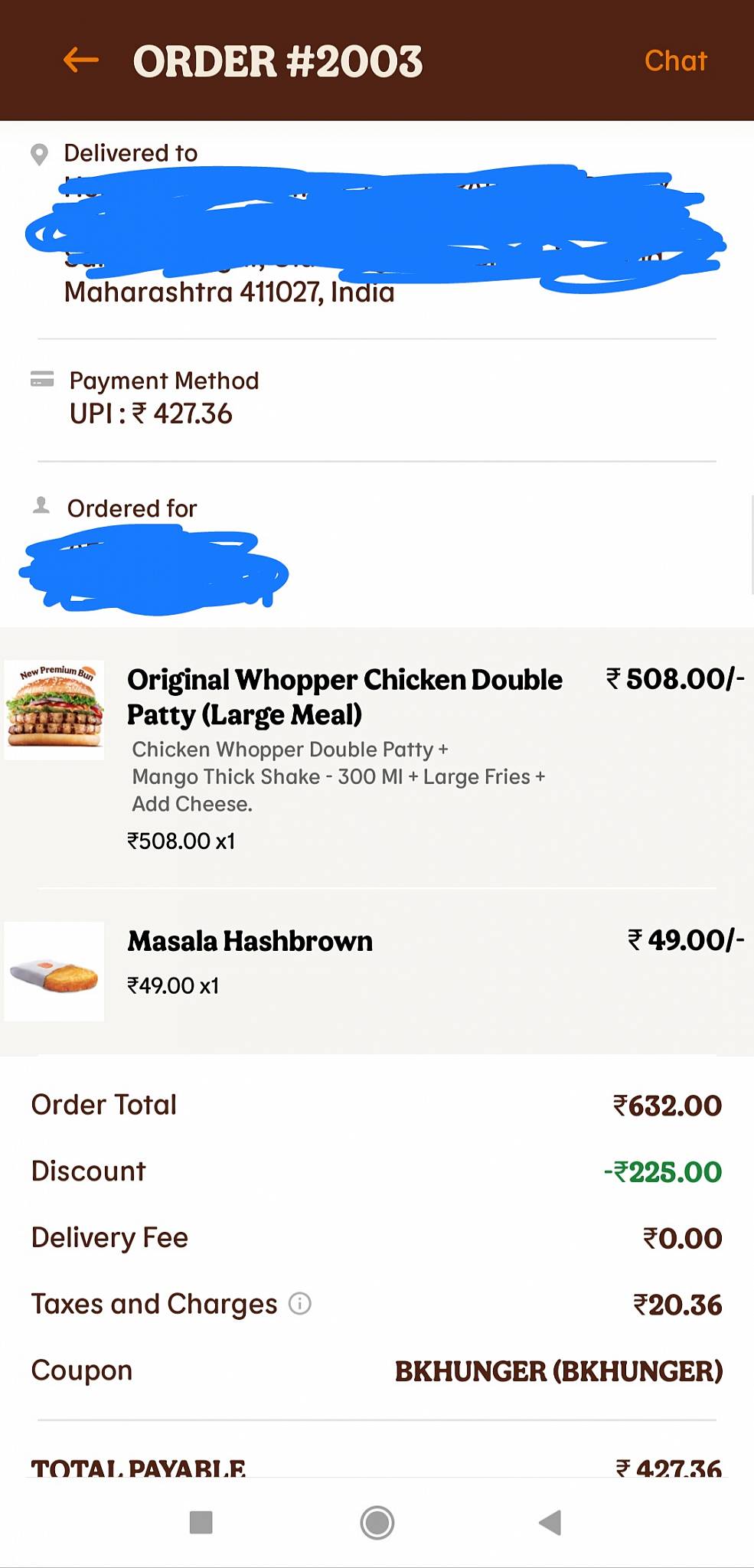 Burger King menu