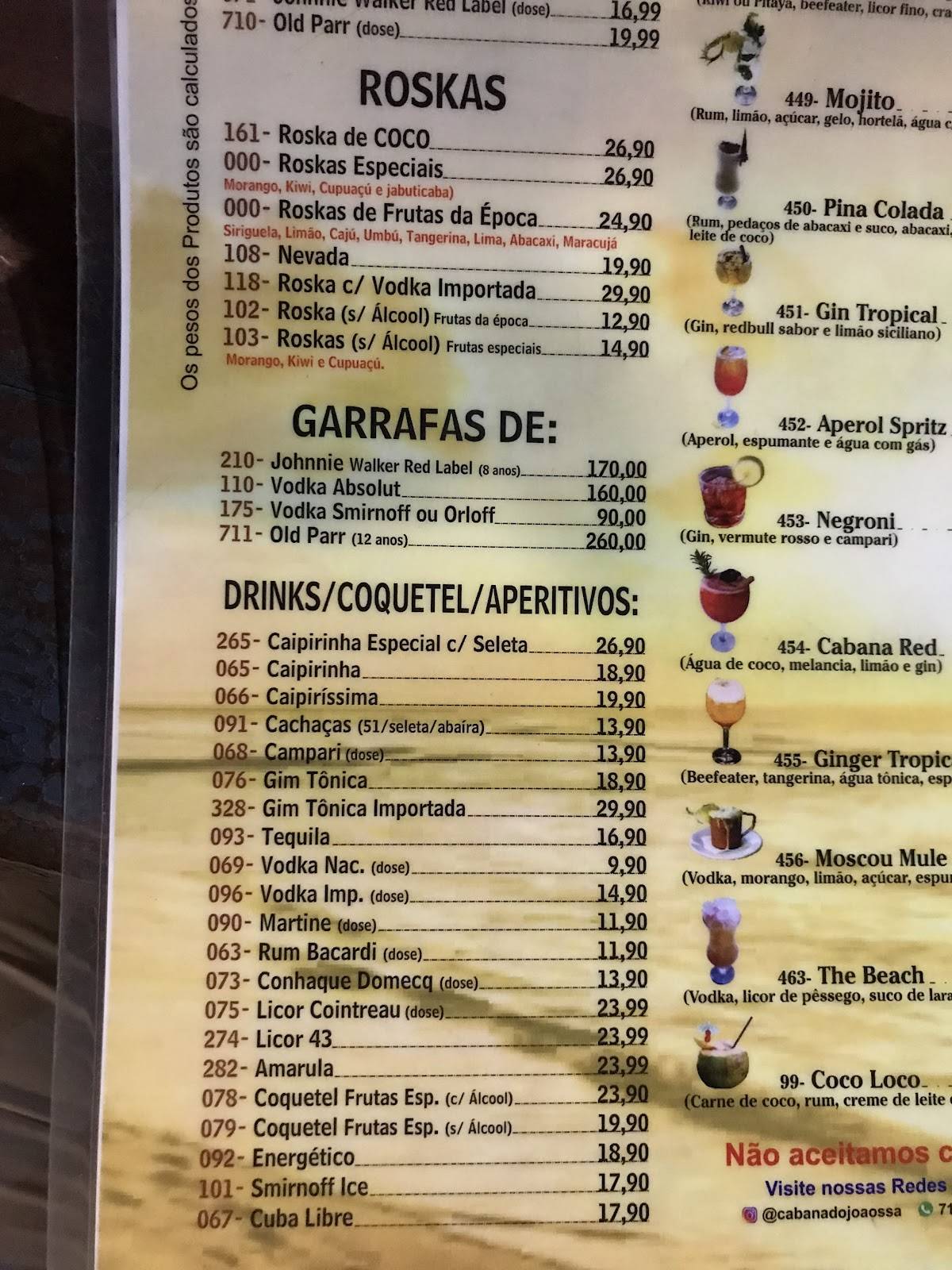 Cabana do João cardápio