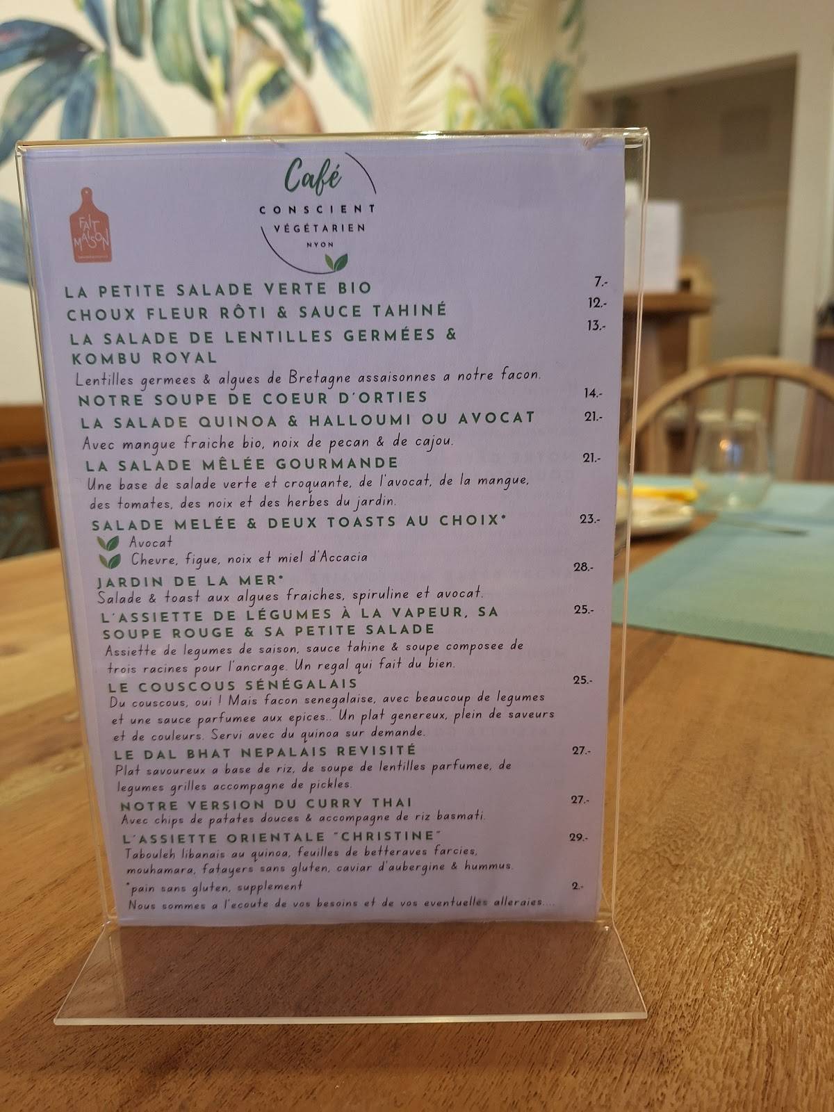Menu de Café Conscient