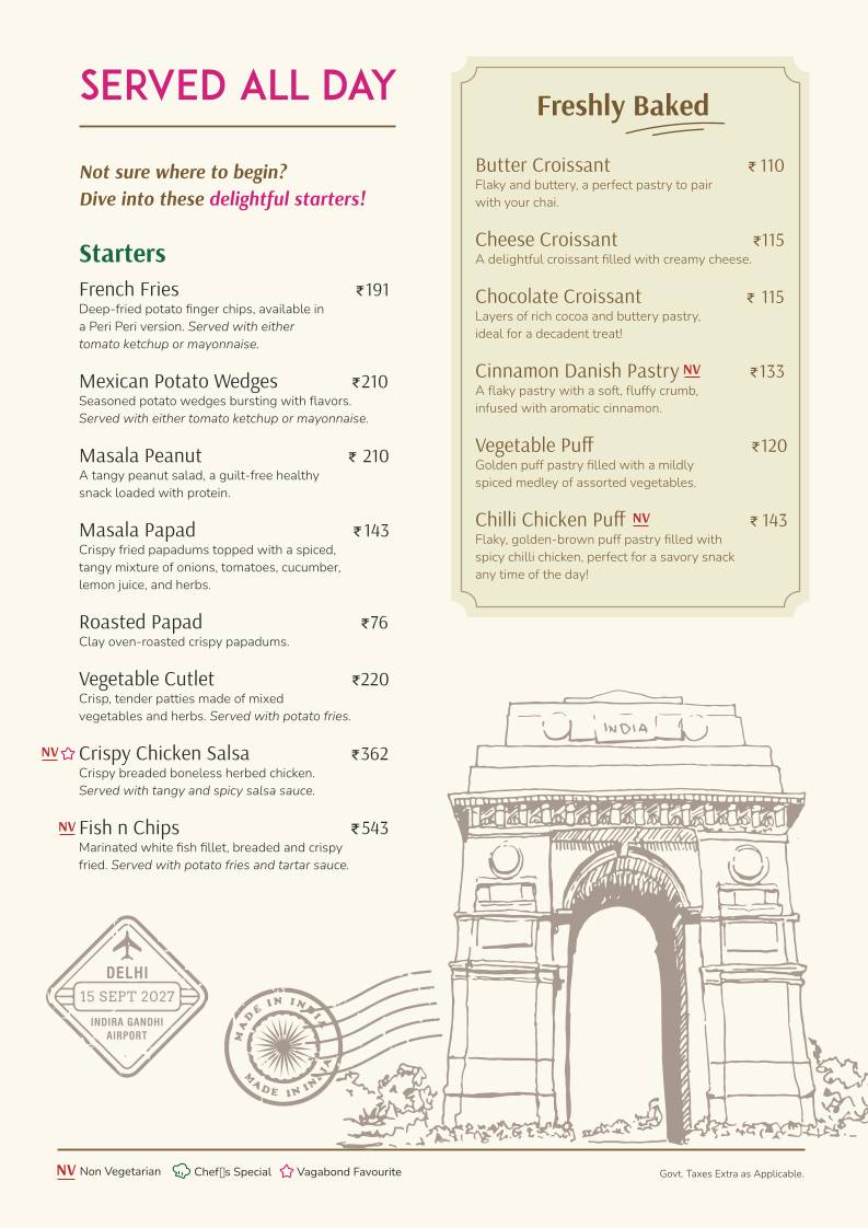 Cafe Vagabond - Coffee Bar Bakery Indian Continental, Paharganj menu