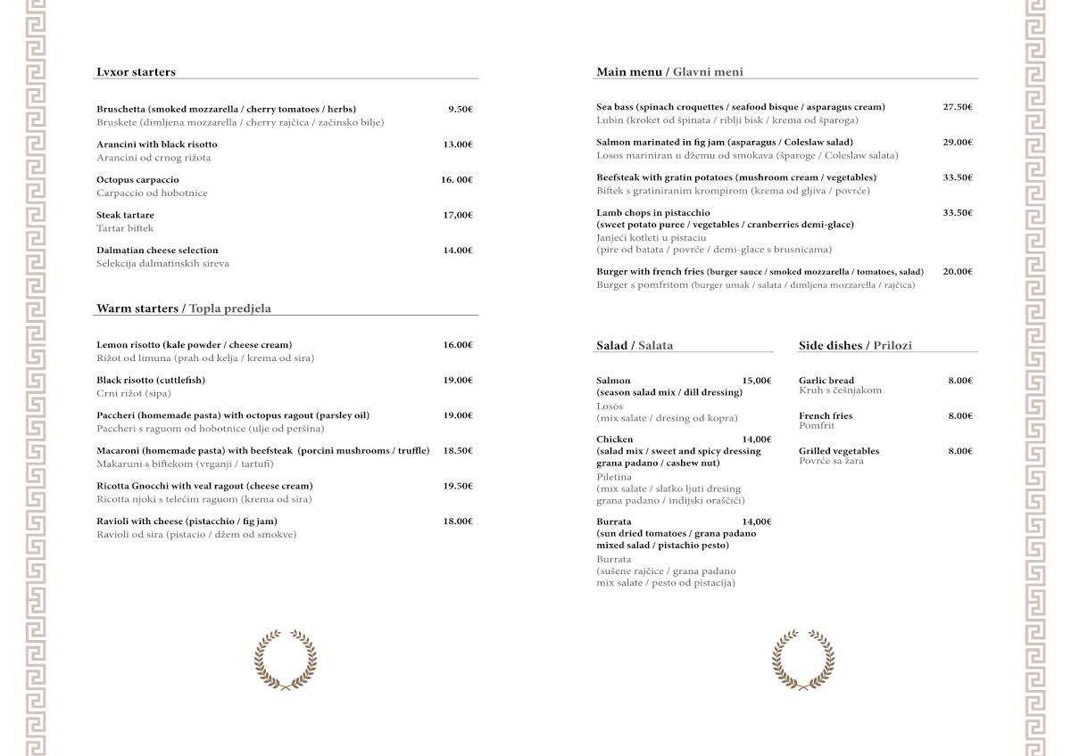 Menu di Café & Restaurant Lvxor Split 