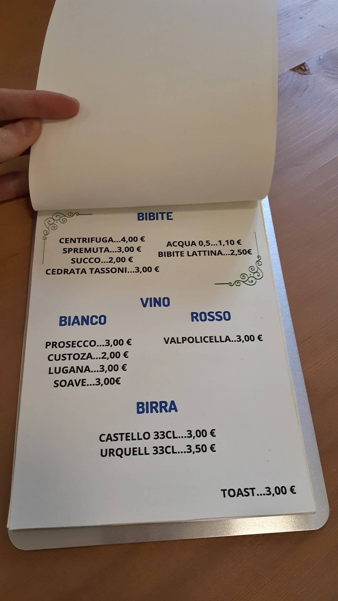 Menu di Caffetteria LYRA 
