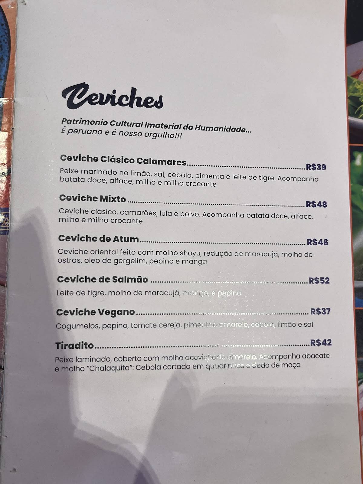 Calamares Cevicheria Restobar cardápio