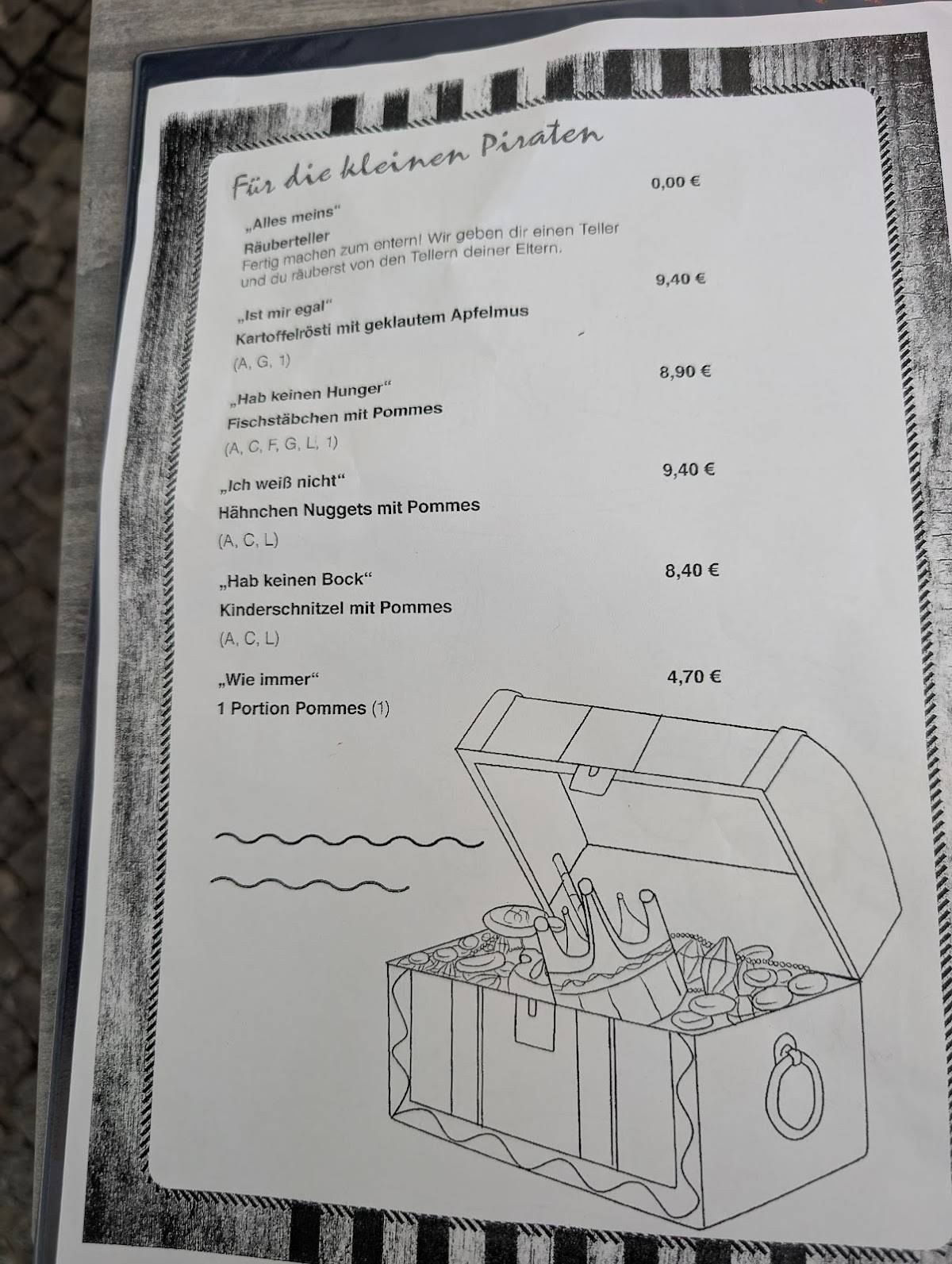 Menu de Captain Flint