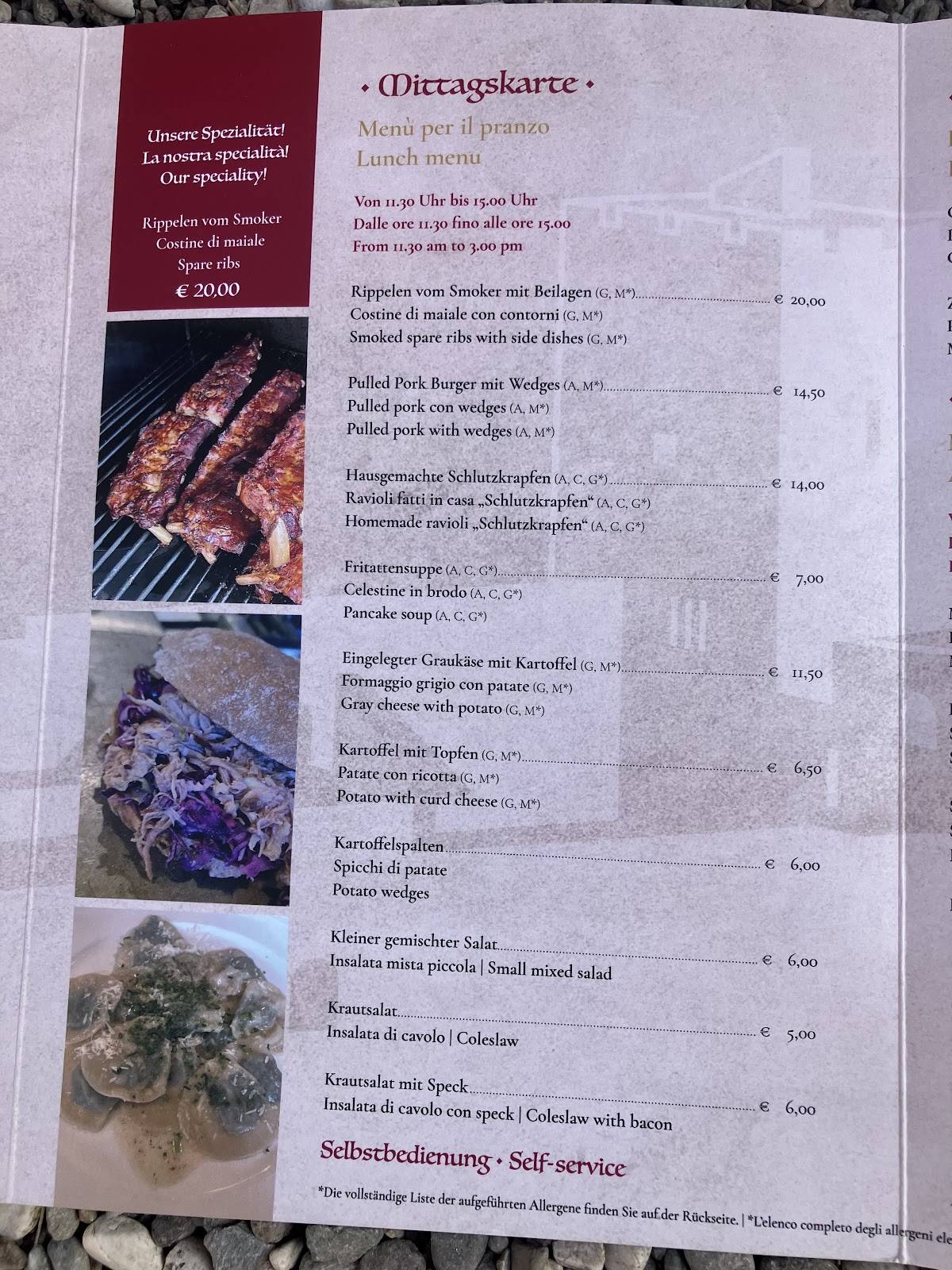 Menu di Castello Boymont 